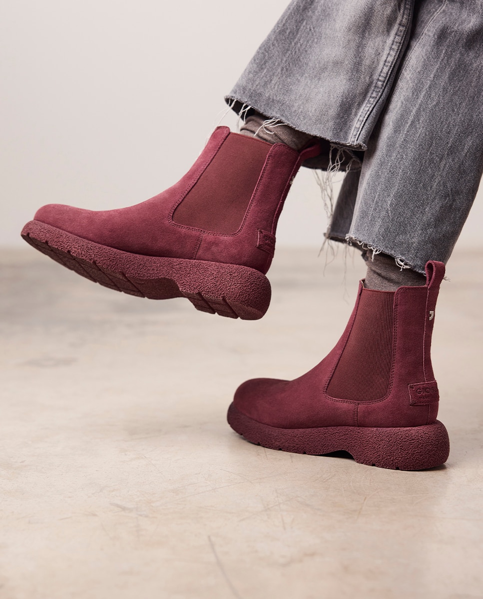 Botas de pelo de mujer de piel serraje estilo chelsea - Violeta Violeta-2
