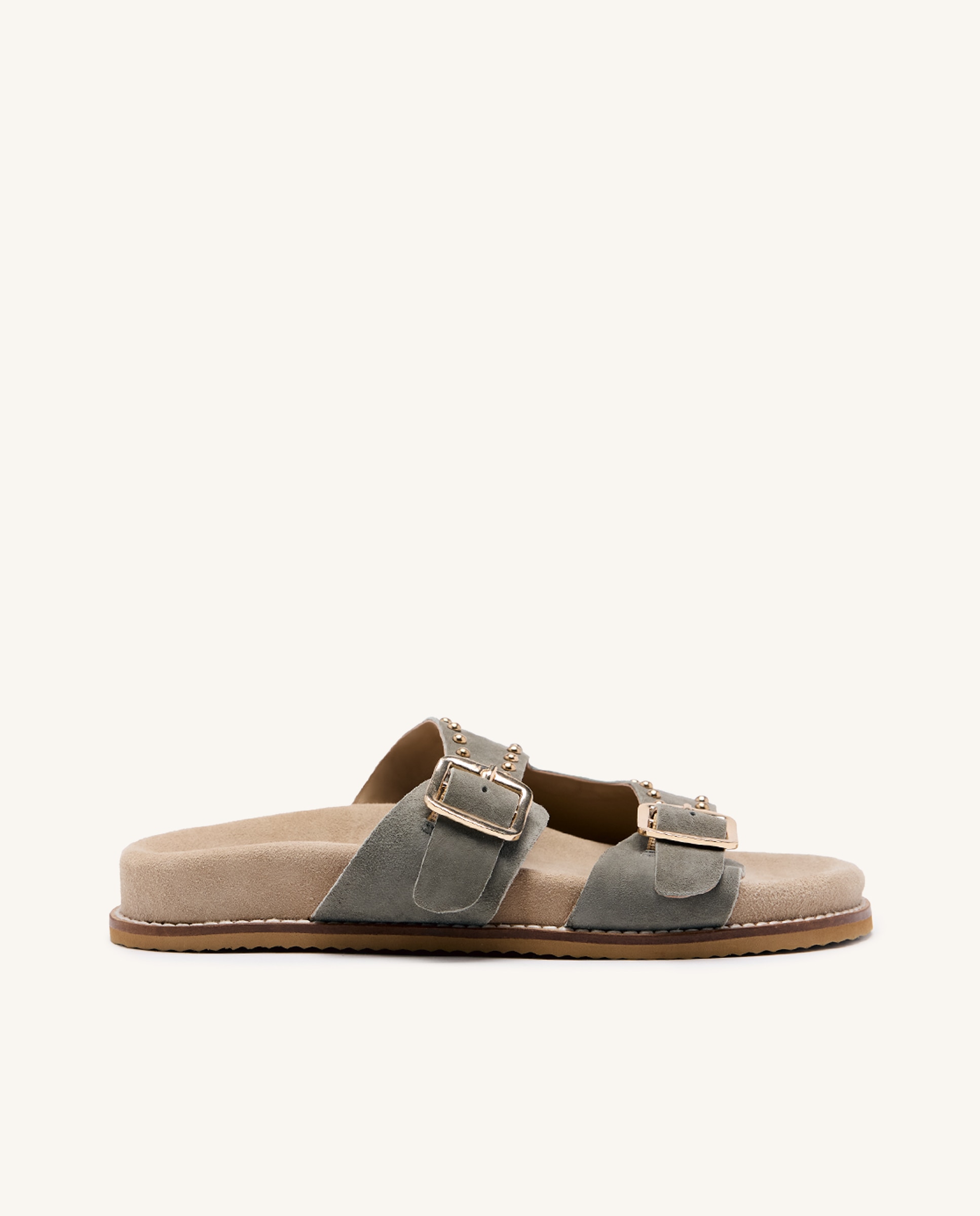 Gioseppo - Sandalias planas de mujer de piel con tachas y hebillas.