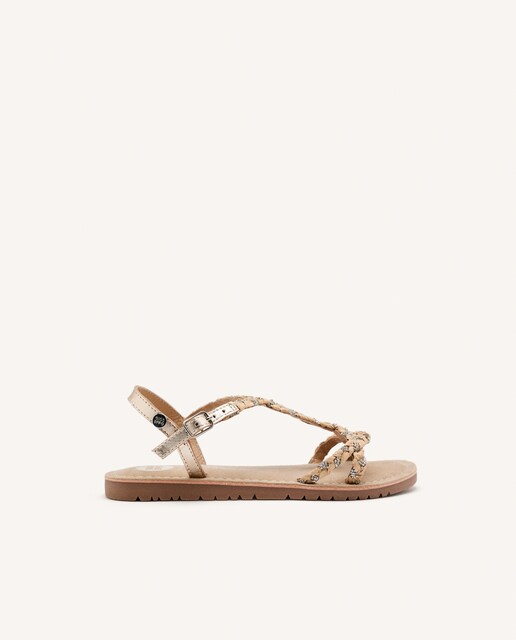 Imagen 0 de Sandalias de niña en piel con trenzado de rafia y piso flexible