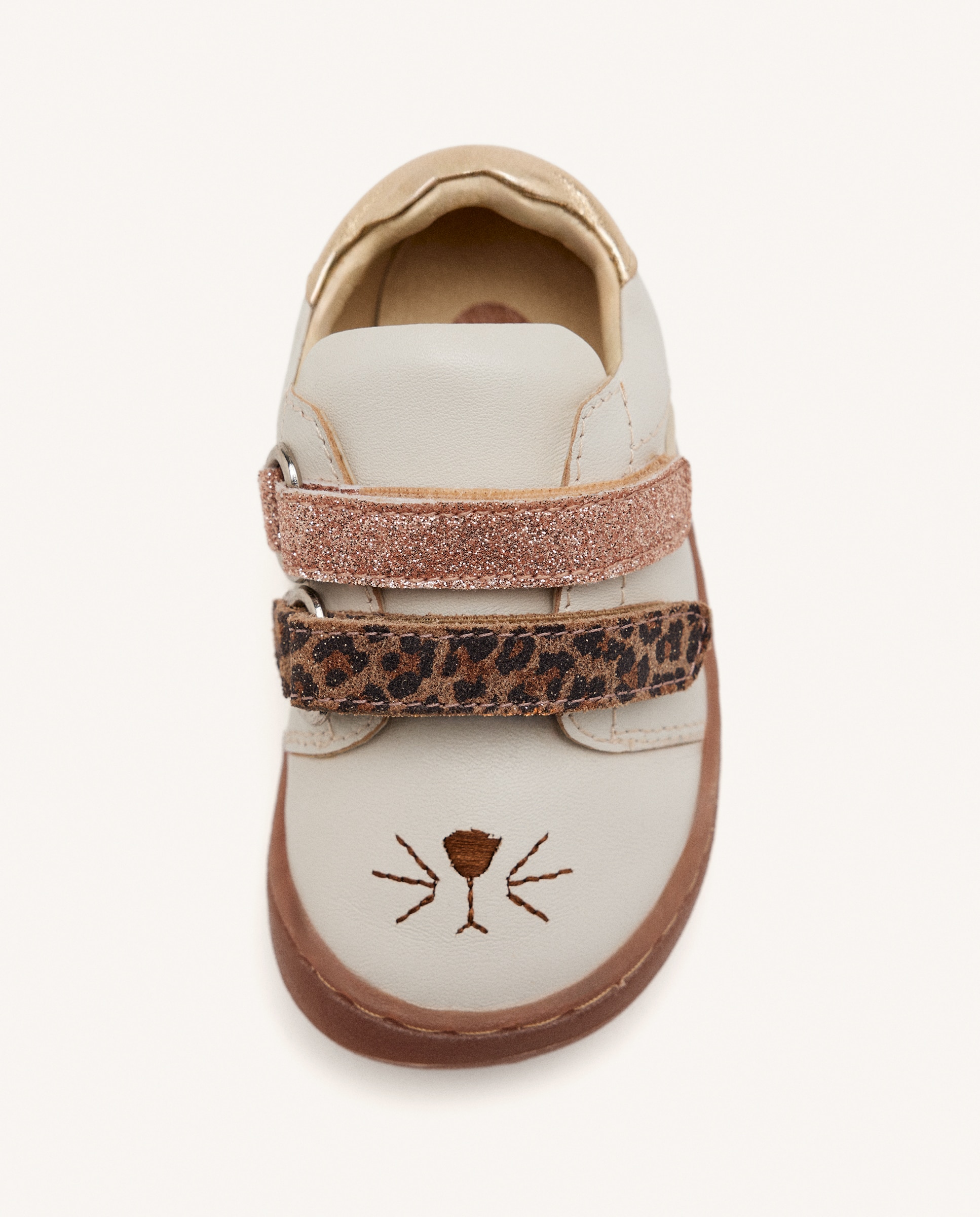 Zapatillas de piel de niña barefoot de piel con brillo y estampado animal - Gioseppo - Beige Beige-3