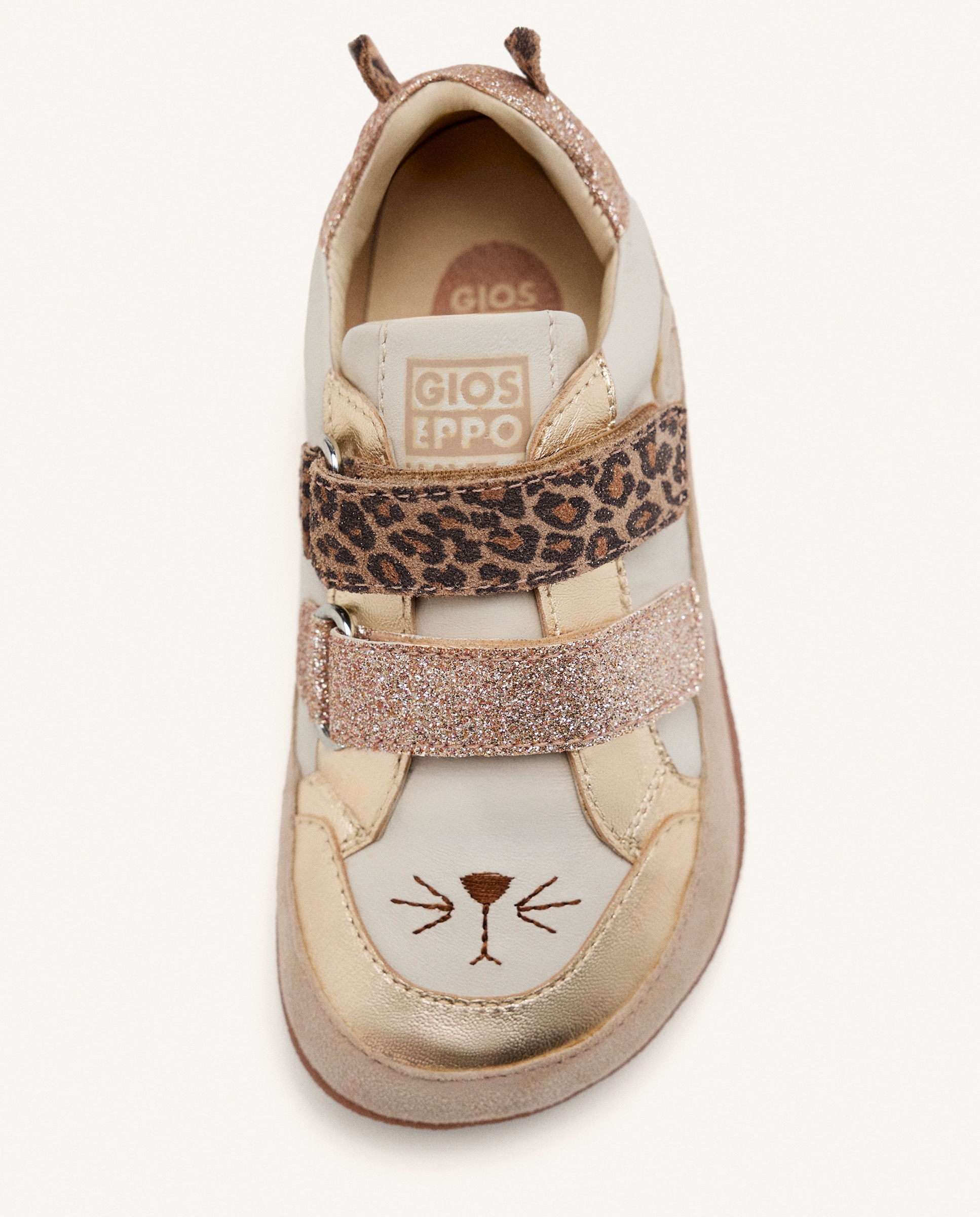 Zapatillas de piel de niña barefoot de piel con brillo y estampado animal - Gioseppo - Blanco roto Blanco roto-3
