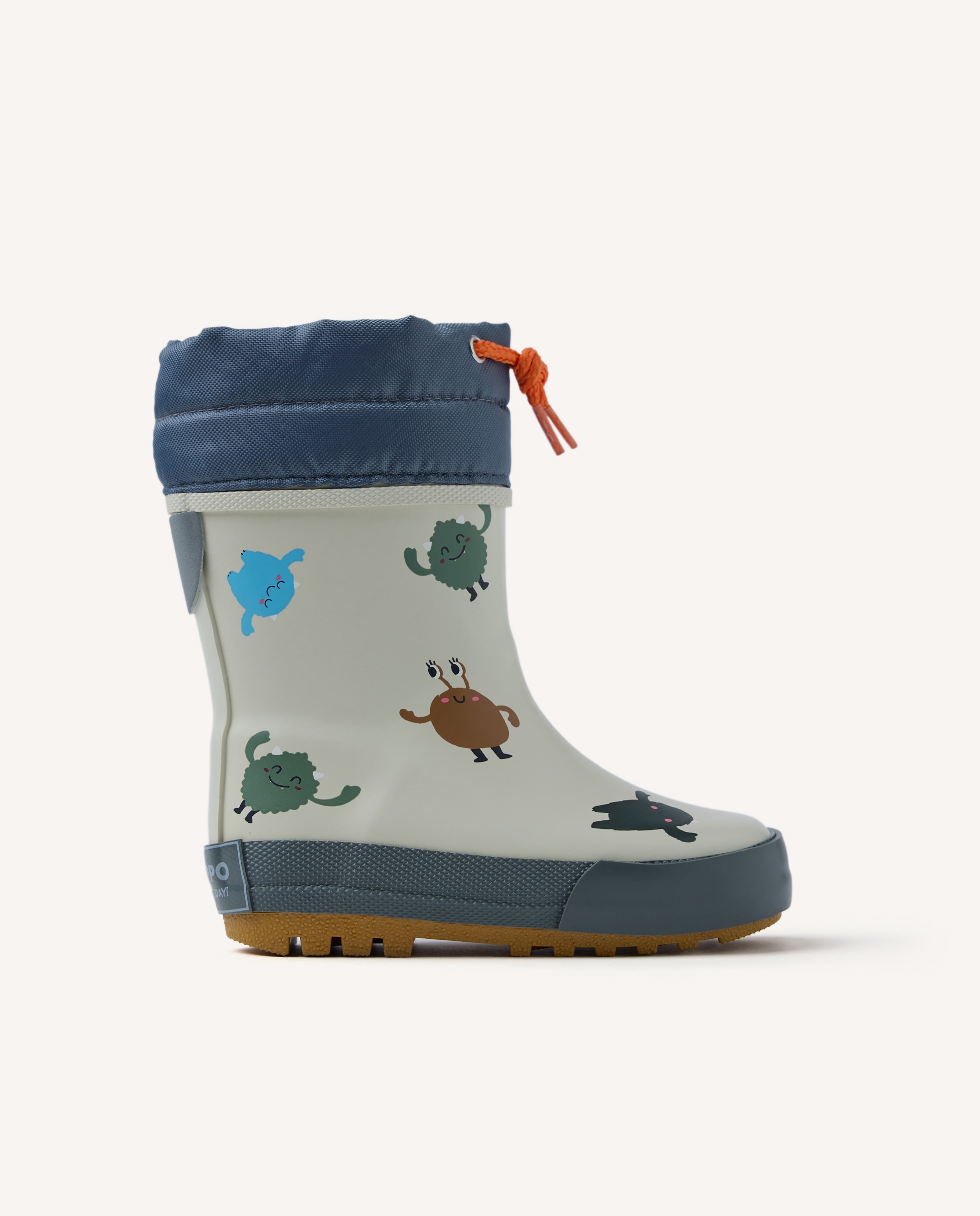Botas de agua de bebé niño con dibujos de mostruitos y collarín ajustable - Gioseppo - Gris Gris-1