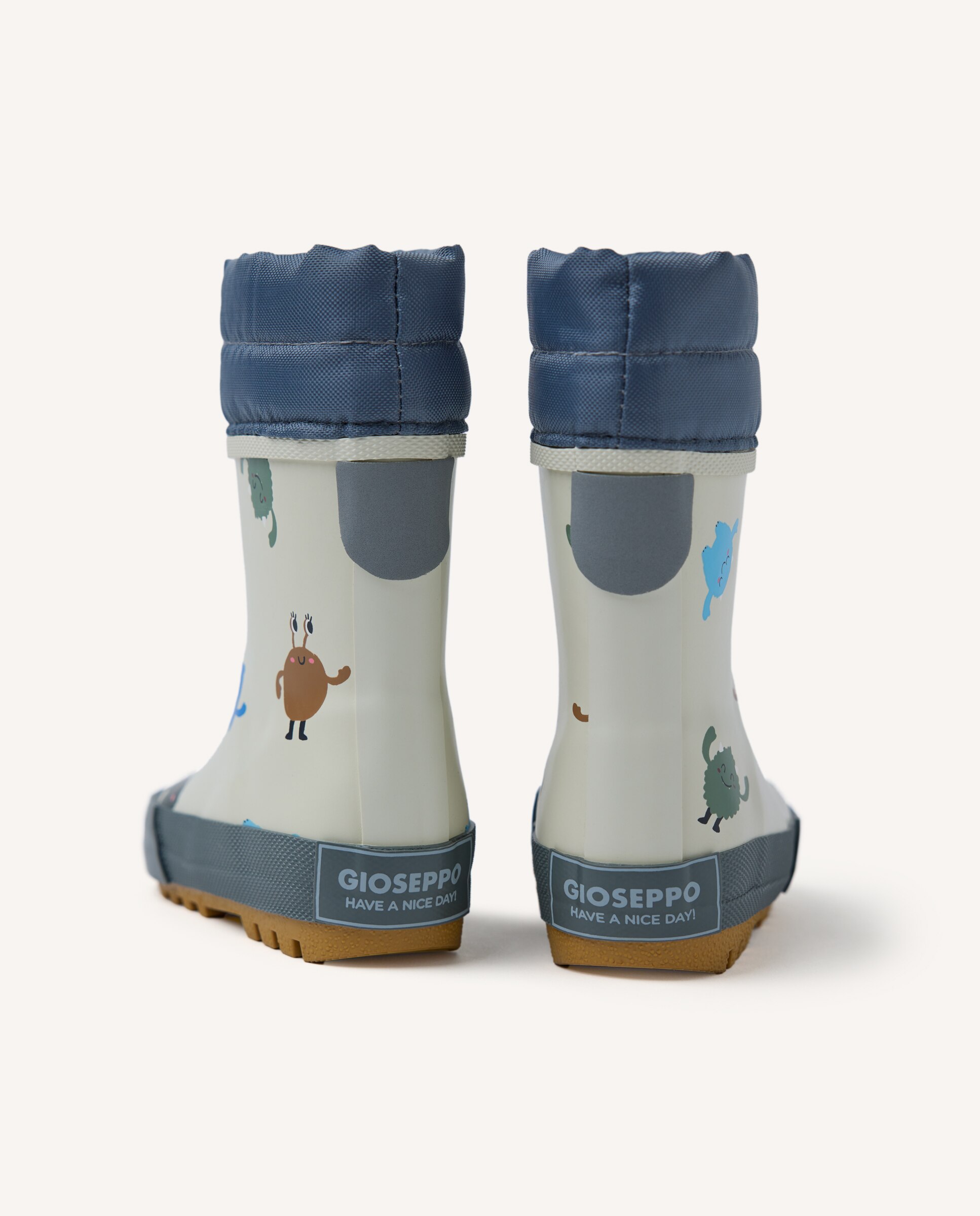 Botas de agua de bebé niño con dibujos de mostruitos y collarín ajustable - Gioseppo - Gris Gris-3