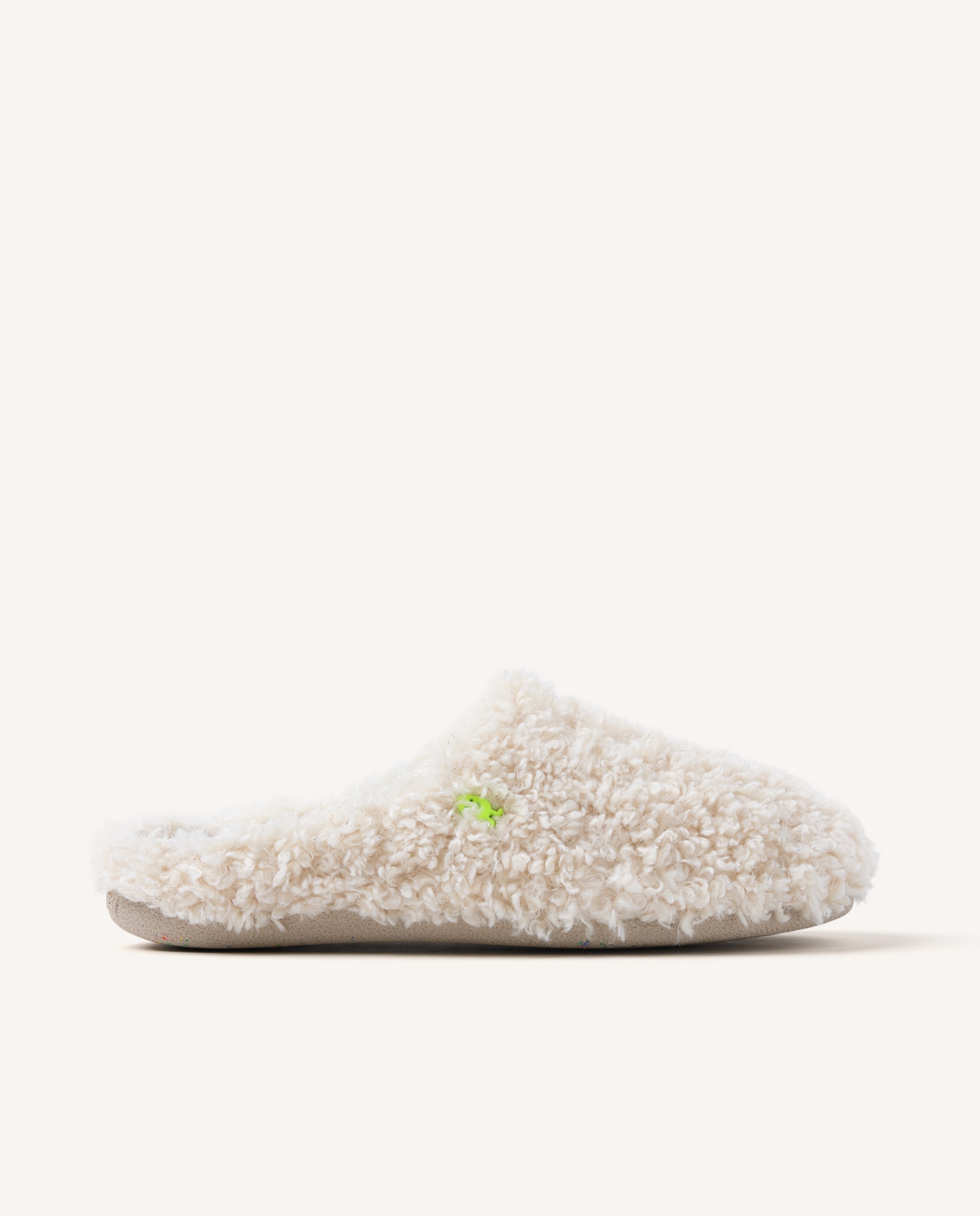 Zapatillas de casa abiertas de mujer con pelo efecto borreguito y brillo - Hot Potatoes - Blanco Blanco-1
