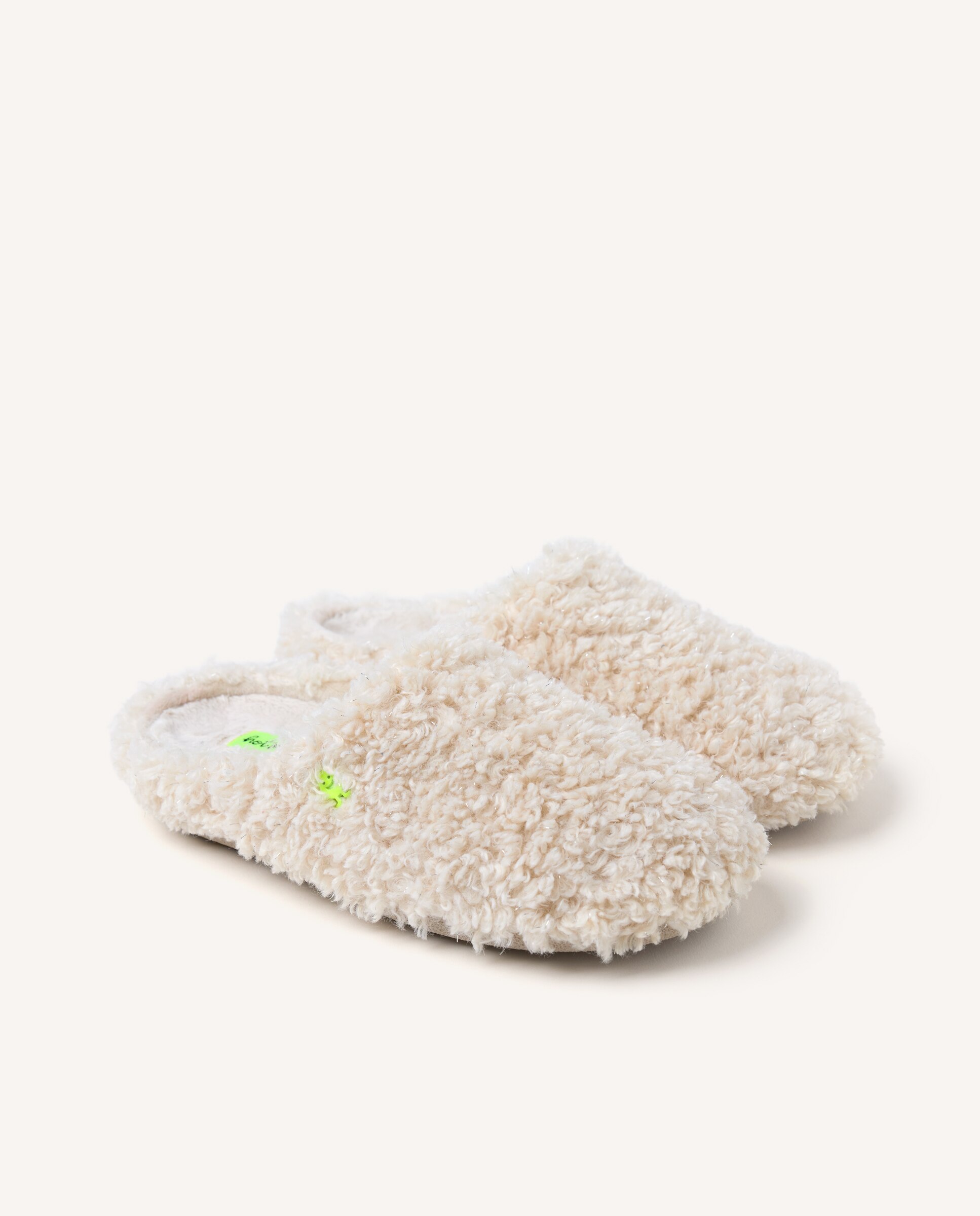 Zapatillas de casa abiertas de mujer con pelo efecto borreguito y brillo - Hot Potatoes - Blanco Blanco-3