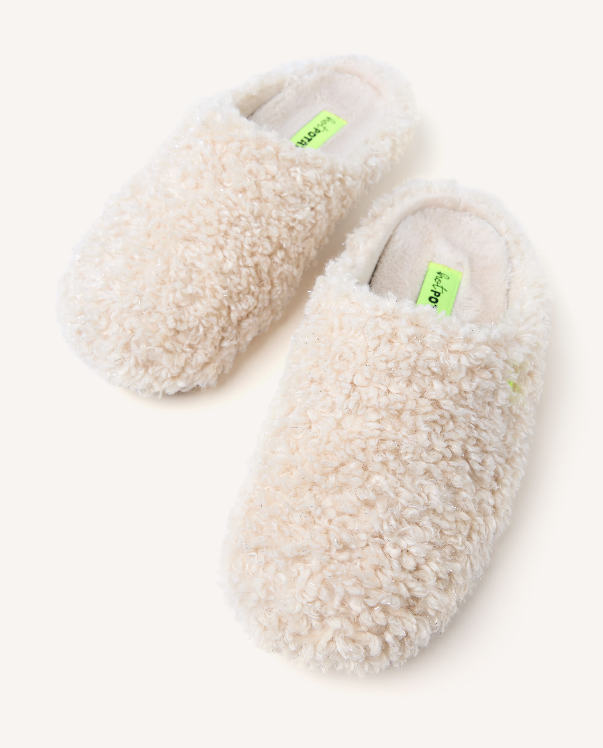 Zapatillas de casa abiertas de mujer con pelo efecto borreguito y brillo - Hot Potatoes - Blanco Blanco-2