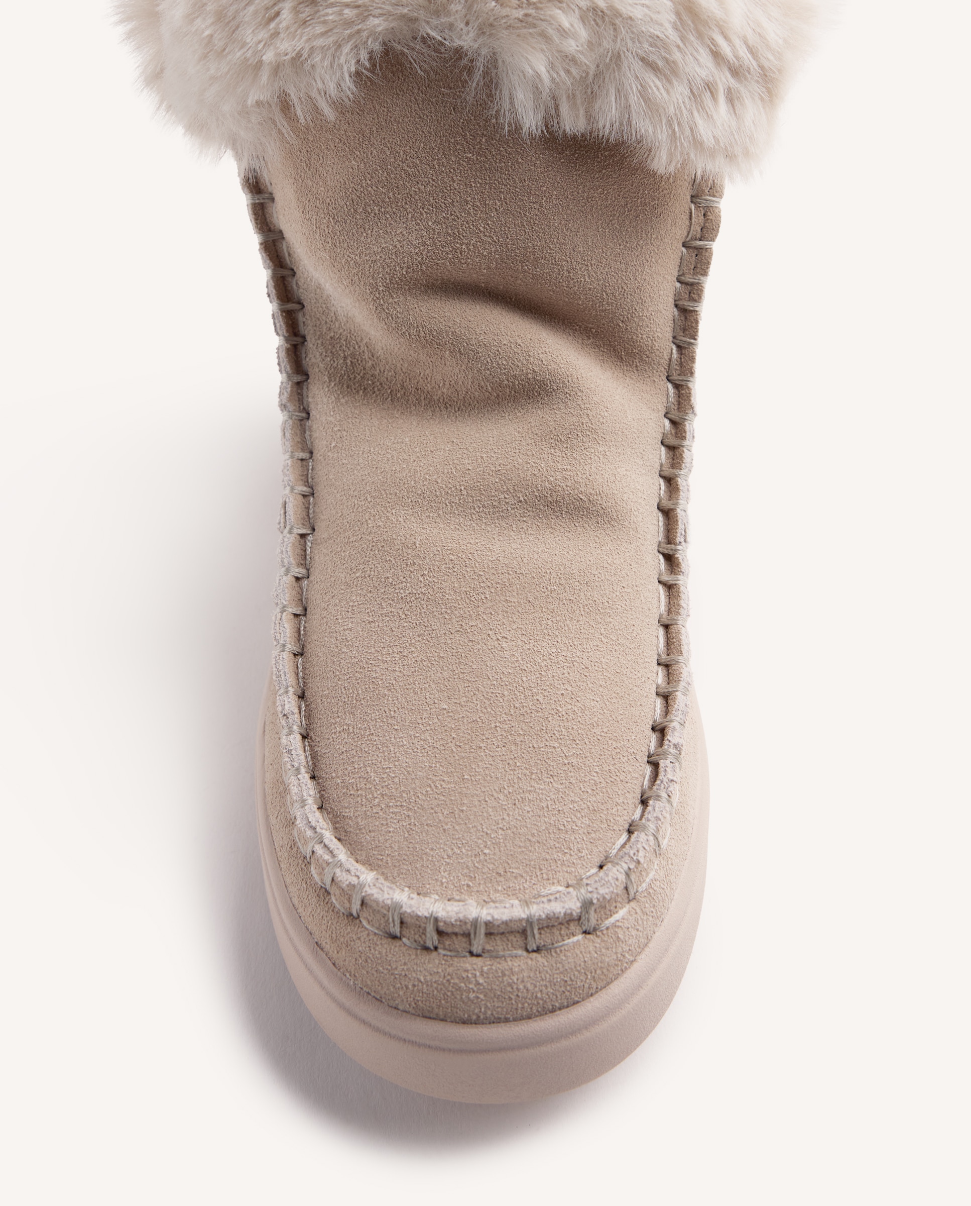 Botas de pelo de mujer de piel serraje estilo australianas con collarín de pelo y pieza brillante - Gioseppo - Beige Beige-3