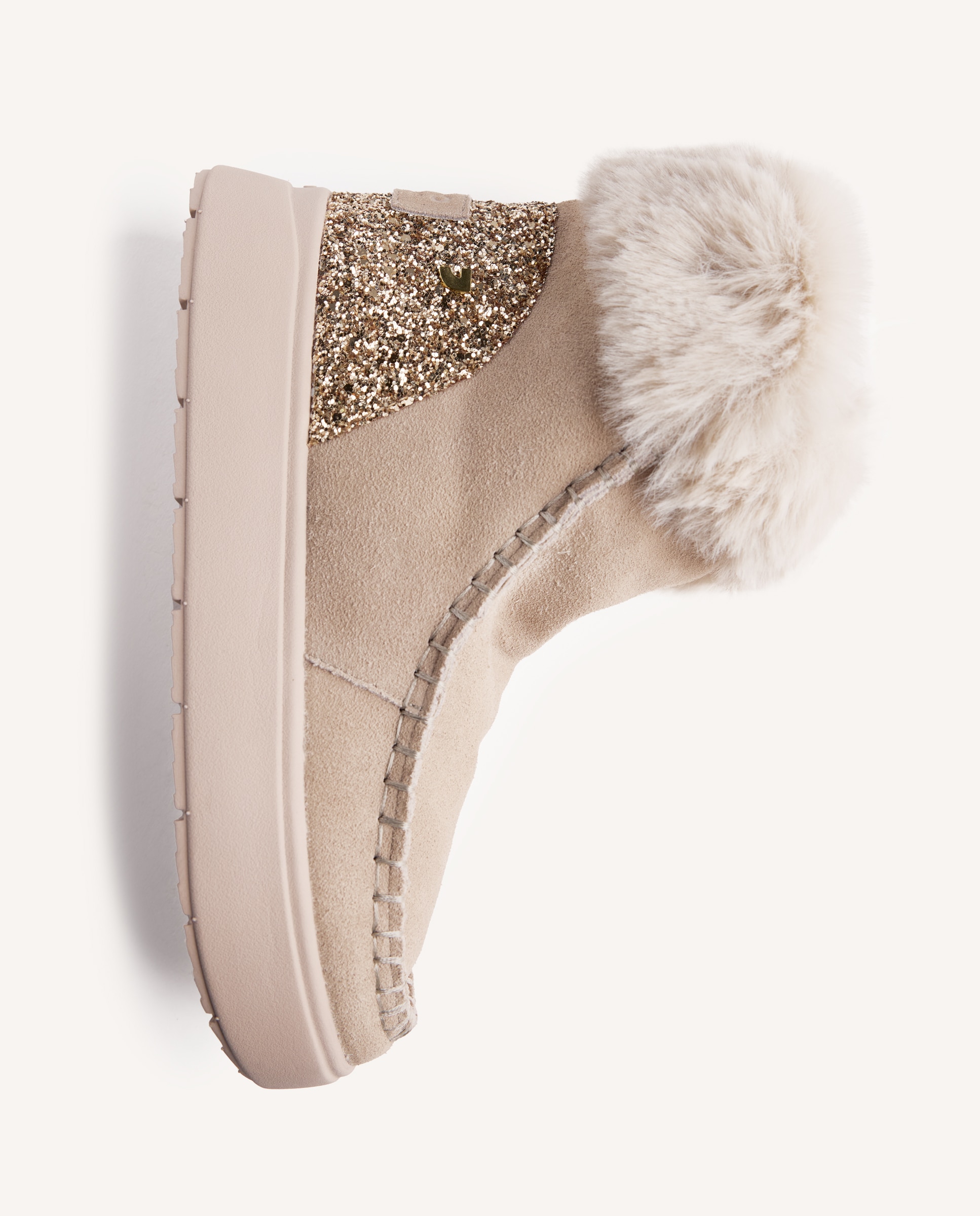 Botas de pelo de mujer de piel serraje estilo australianas con collarín de pelo y pieza brillante - Gioseppo - Beige Beige-5