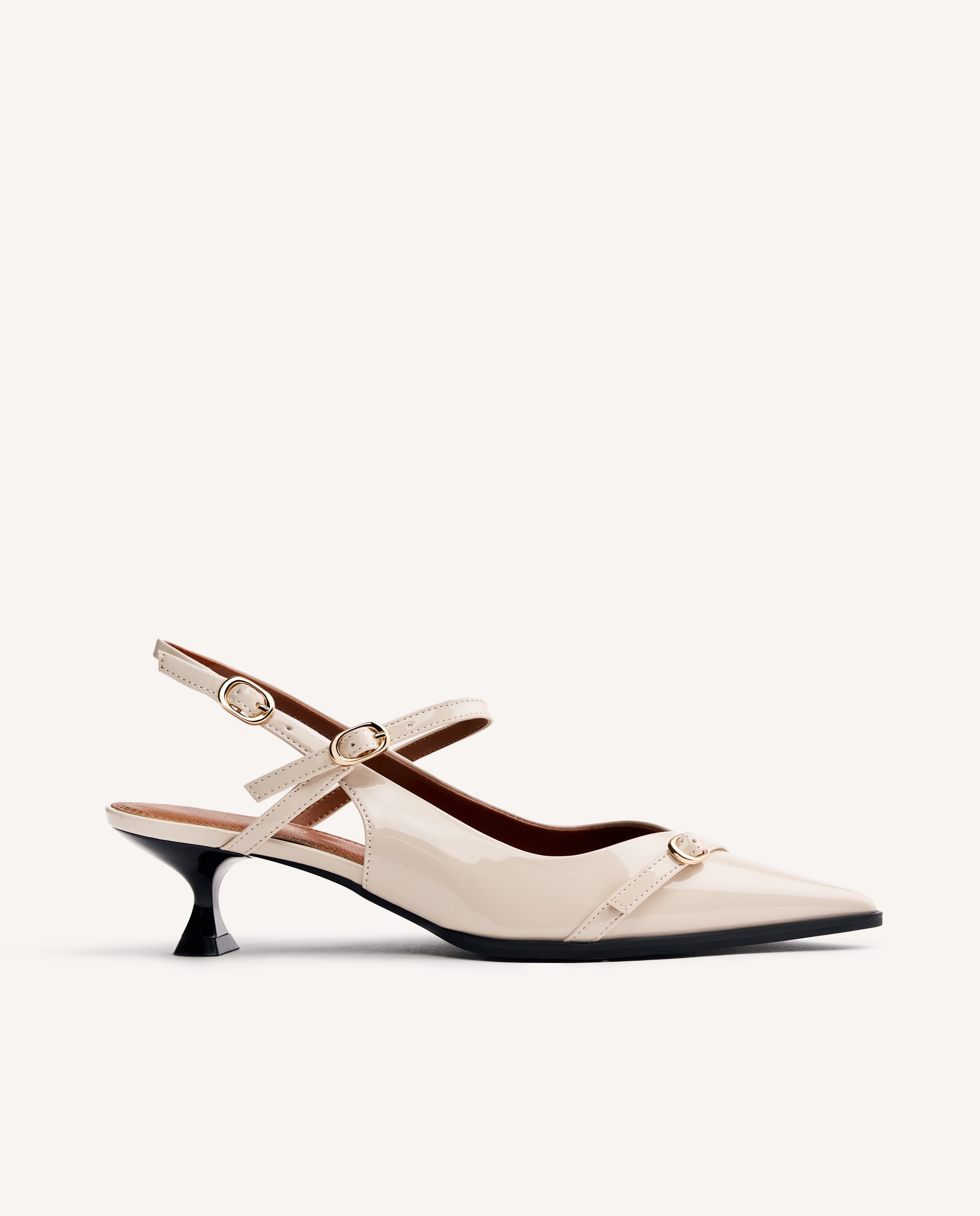 Imagen 1 de Zapatos de salón de mujer destalonados con acabado en efecto charol y detalle de hebillas - Nude Nude