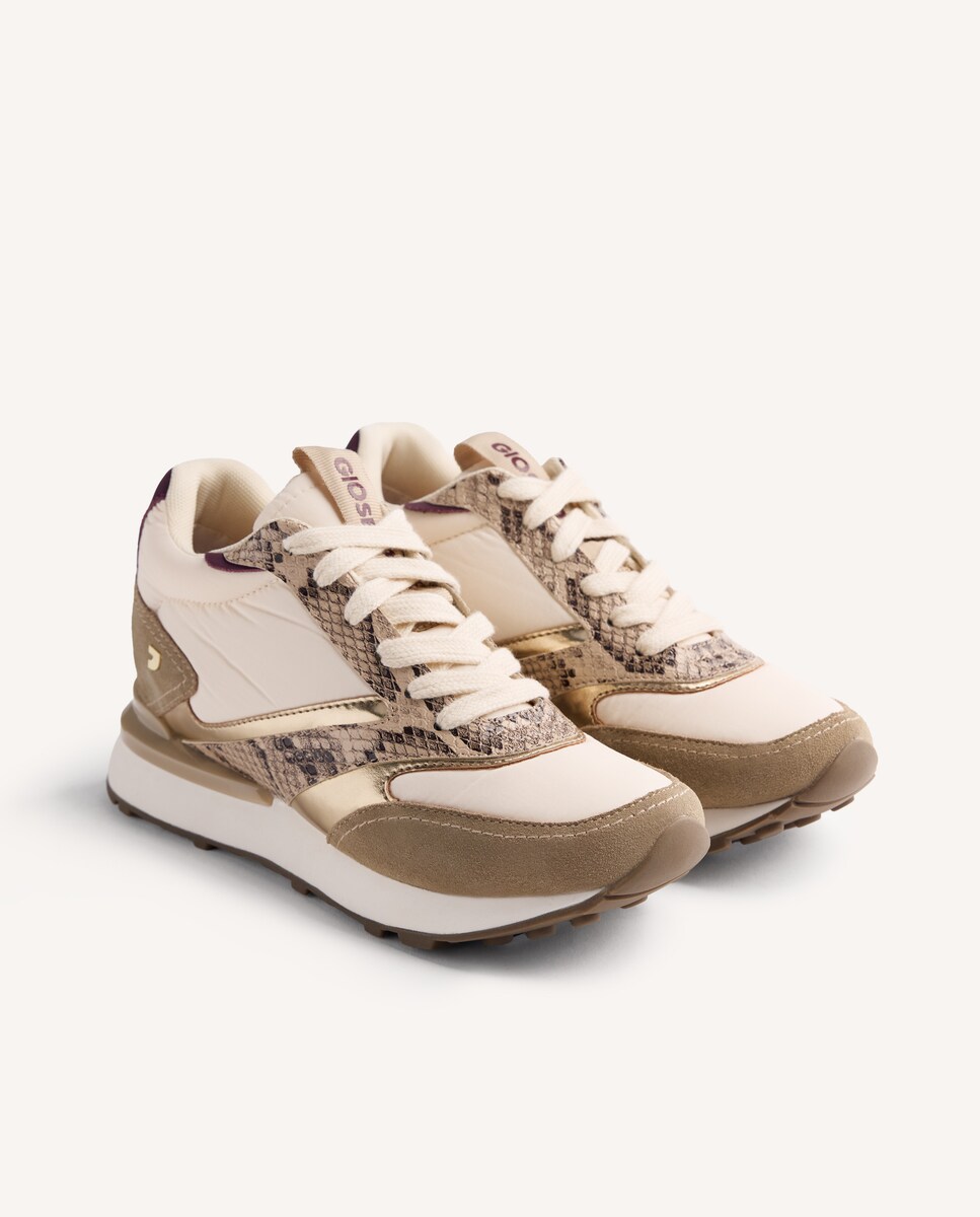 Zapatillas deportivas de mujer de piel serraje con estampado de