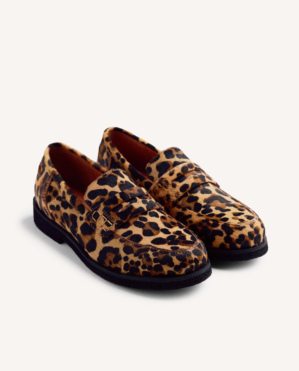 Mocasines de mujer de piel tipo pelo con estampado de leopardo
