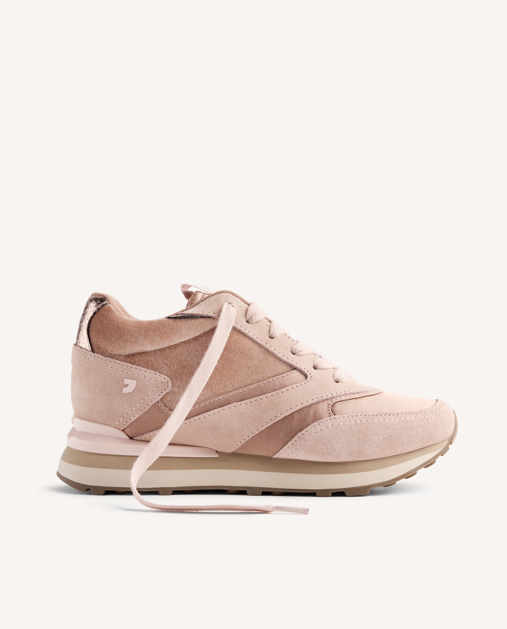 Zapatillas deportivas de mujer de piel serraje con piezas satinadas y craquelado metalizado - Gioseppo - Beige Beige-1