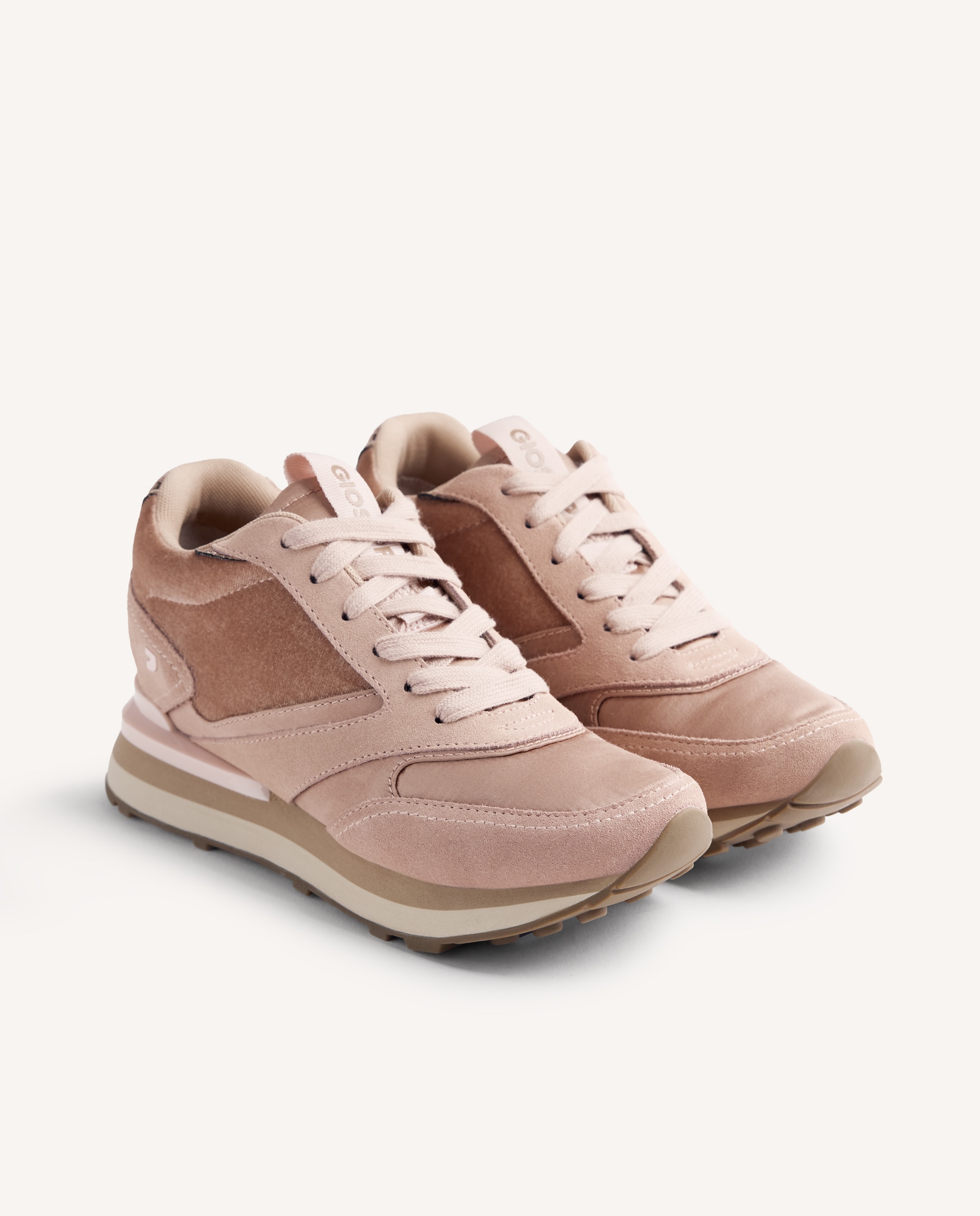Zapatillas deportivas de mujer de piel serraje con piezas satinadas y craquelado metalizado - Gioseppo - Beige Beige-3