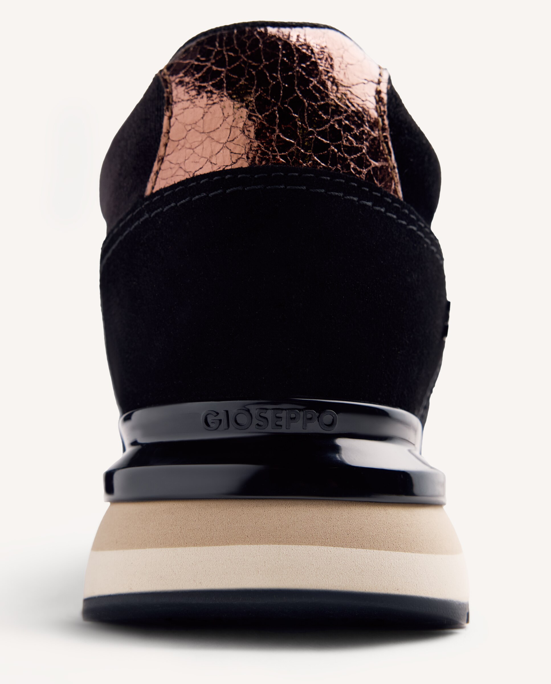 Zapatillas deportivas de mujer de piel serraje con piezas satinadas y craquelado metalizado - Gioseppo - Negro Negro-5