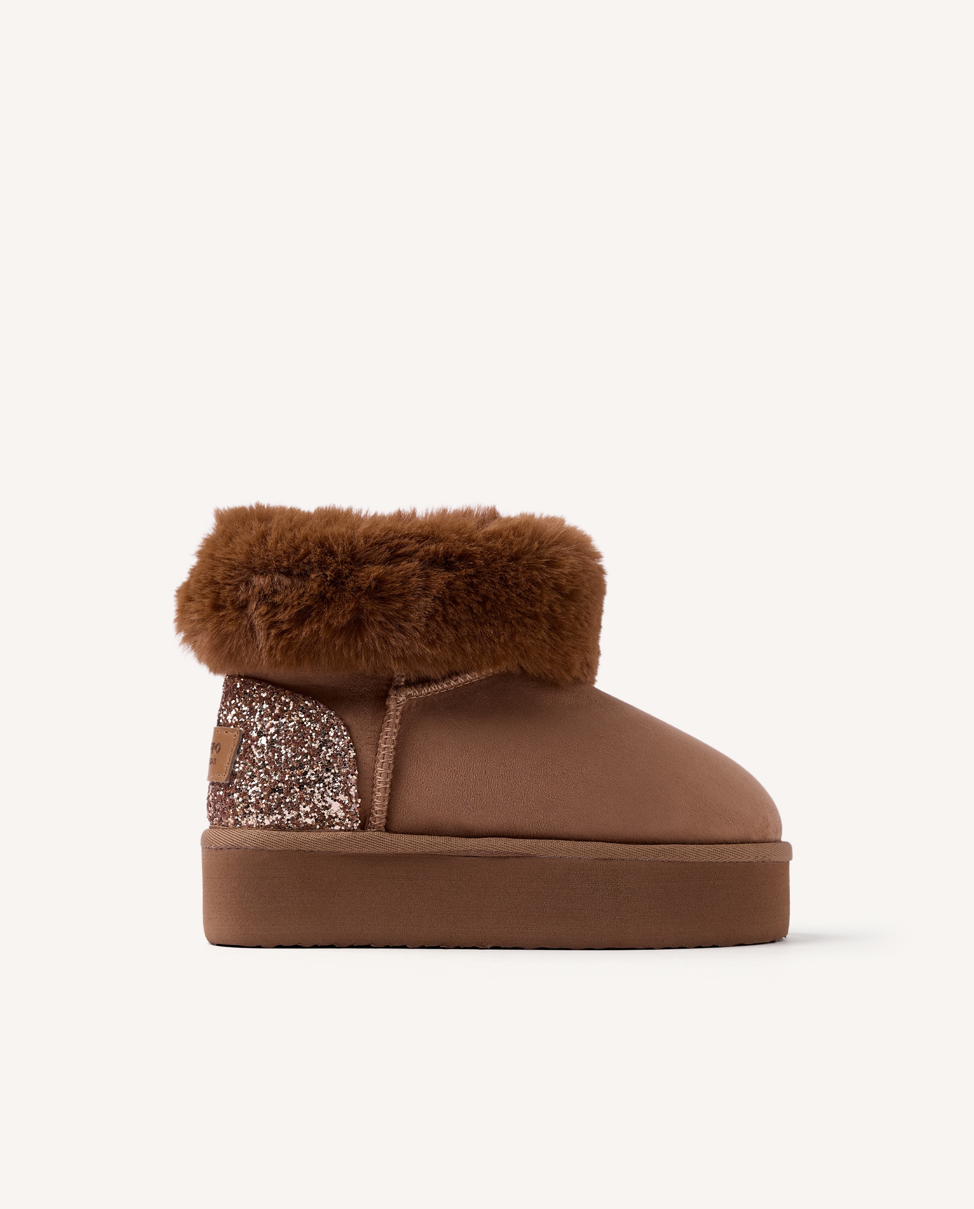 Botas australianas de niña con brillo, collarín de pelo y plataforma - Gioseppo - Cuero Cuero-1