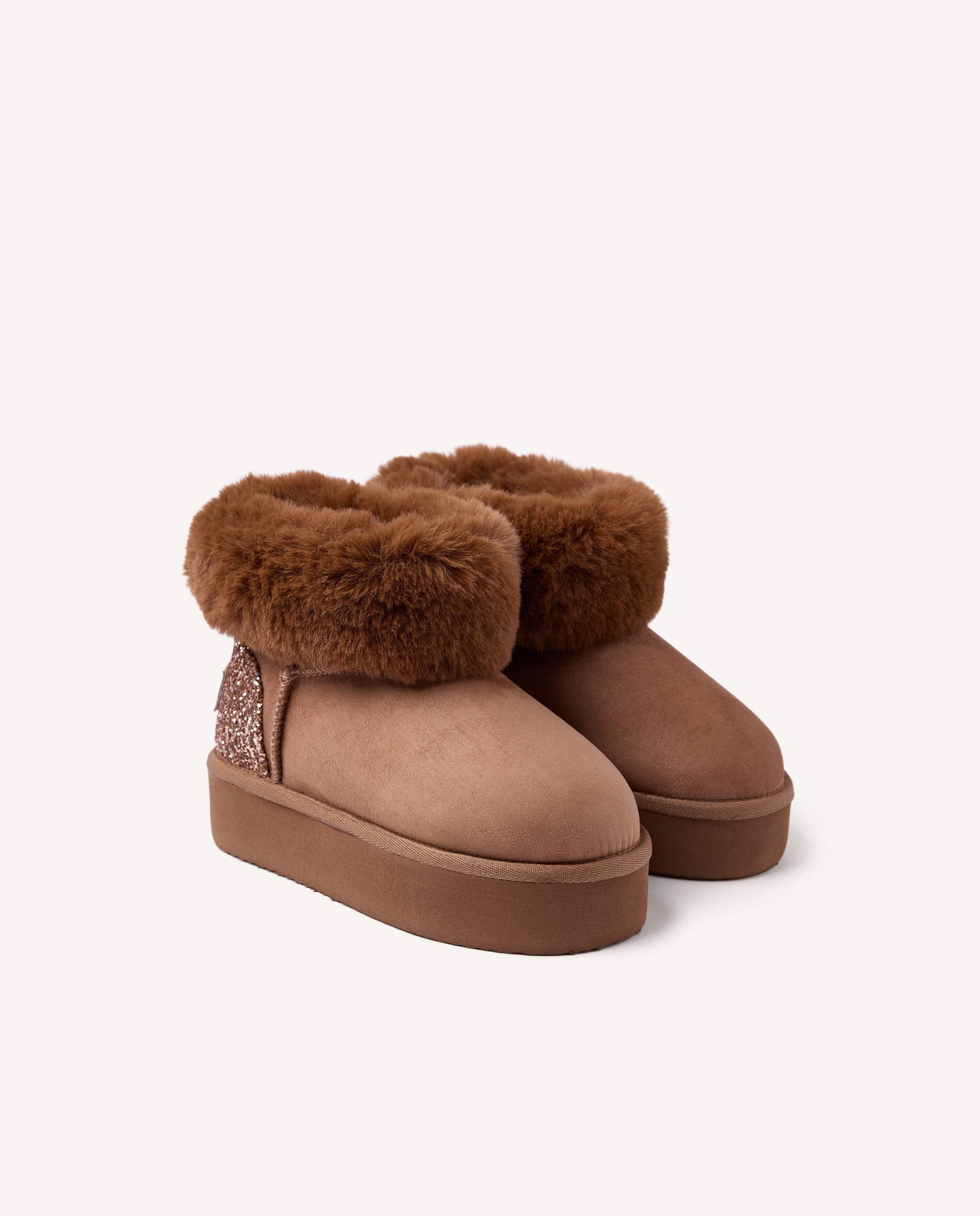 Botas australianas de niña con brillo, collarín de pelo y plataforma - Gioseppo - Cuero Cuero-2