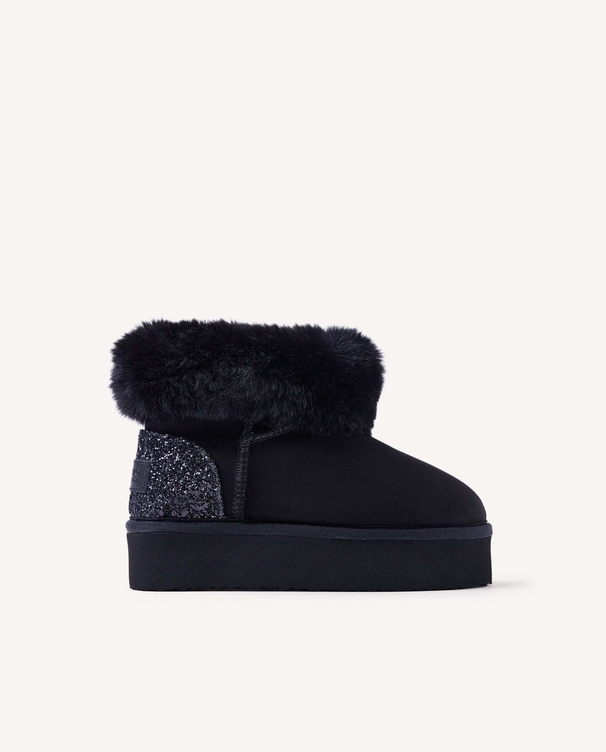 Botas australianas de niña con brillo, collarín de pelo y plataforma - Gioseppo - Negro Negro-1