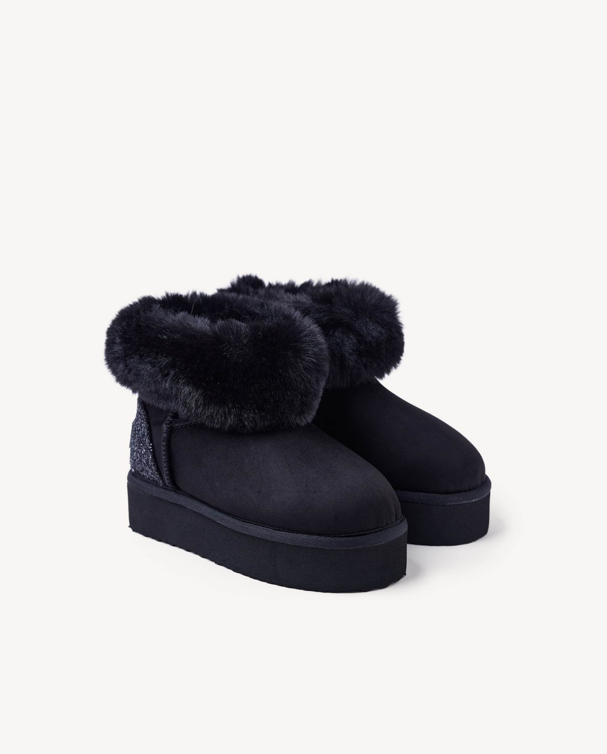 Botas australianas de niña con brillo, collarín de pelo y plataforma - Gioseppo - Negro Negro-2