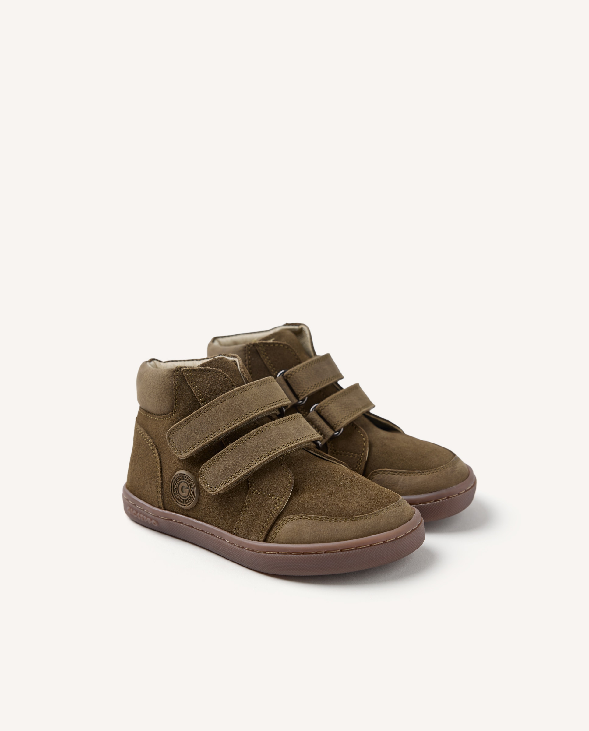 Botines de niño con cierres ajustables de piel serraje barefoot - Gioseppo - Kaki Kaki-2