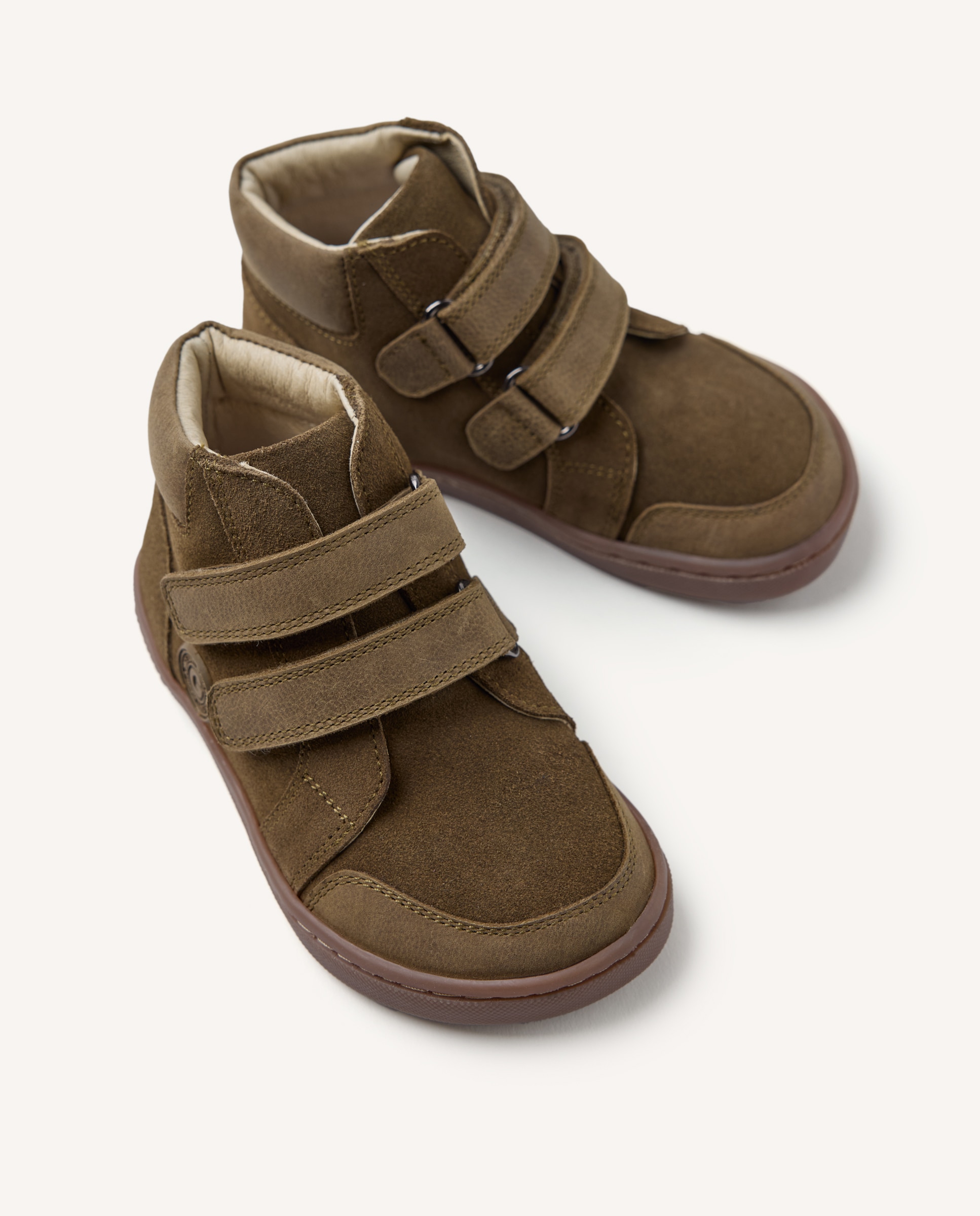 Botines de niño con cierres ajustables de piel serraje barefoot - Gioseppo - Kaki Kaki-3