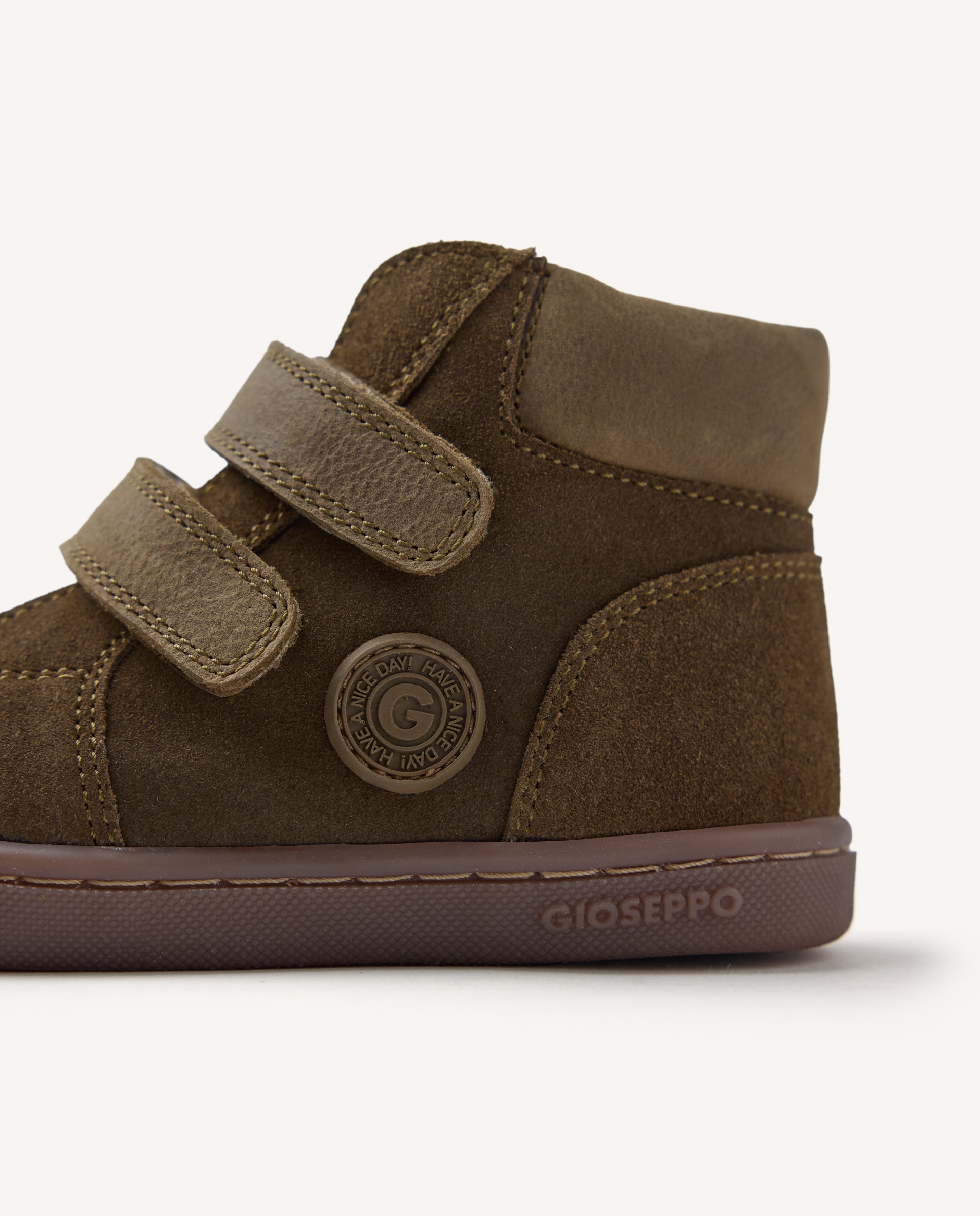 Botines de niño con cierres ajustables de piel serraje barefoot - Gioseppo - Kaki Kaki-5