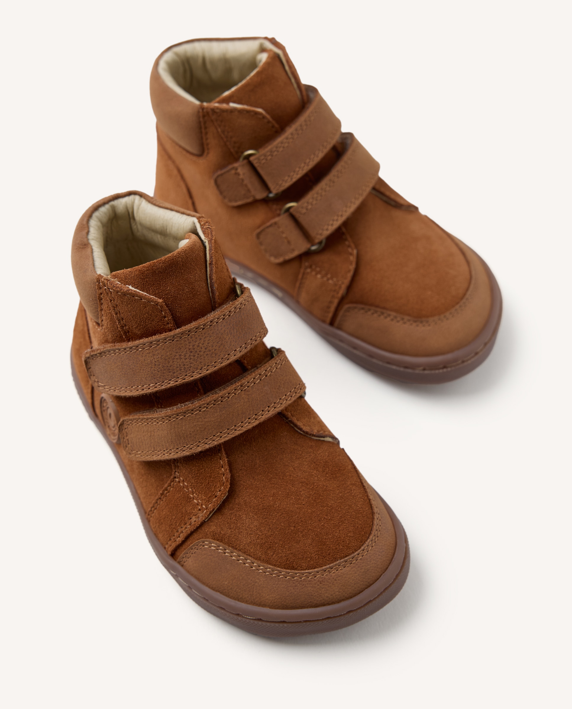 Botines de niño con cierres ajustables de piel serraje barefoot - Gioseppo - Cuero Cuero-3