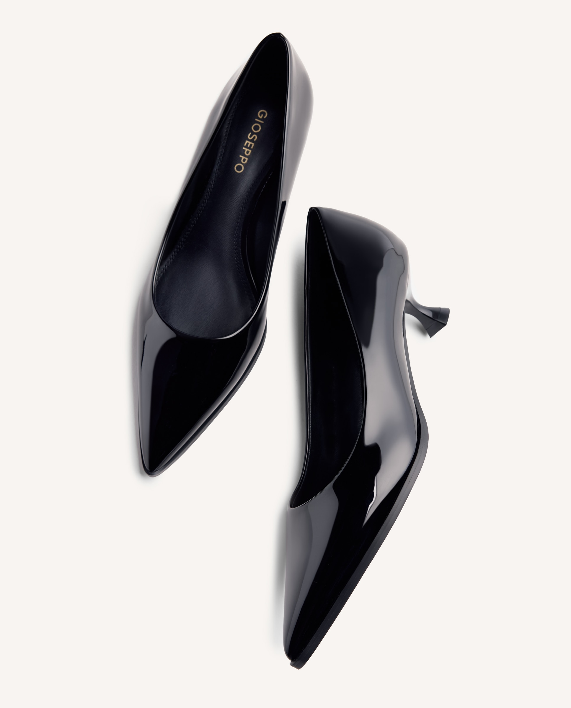 Zapatos de salón de mujer con acabado en efecto charol, punta afilada y tacón tipo carrete - Negro Negro-7