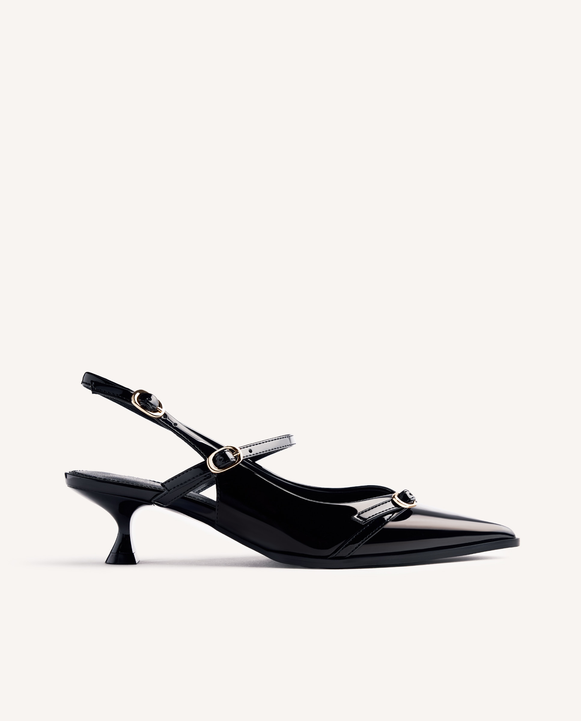 Imagen 1 de Zapatos de salón de mujer destalonados con acabado en efecto charol y detalle de hebillas - Negro Negro