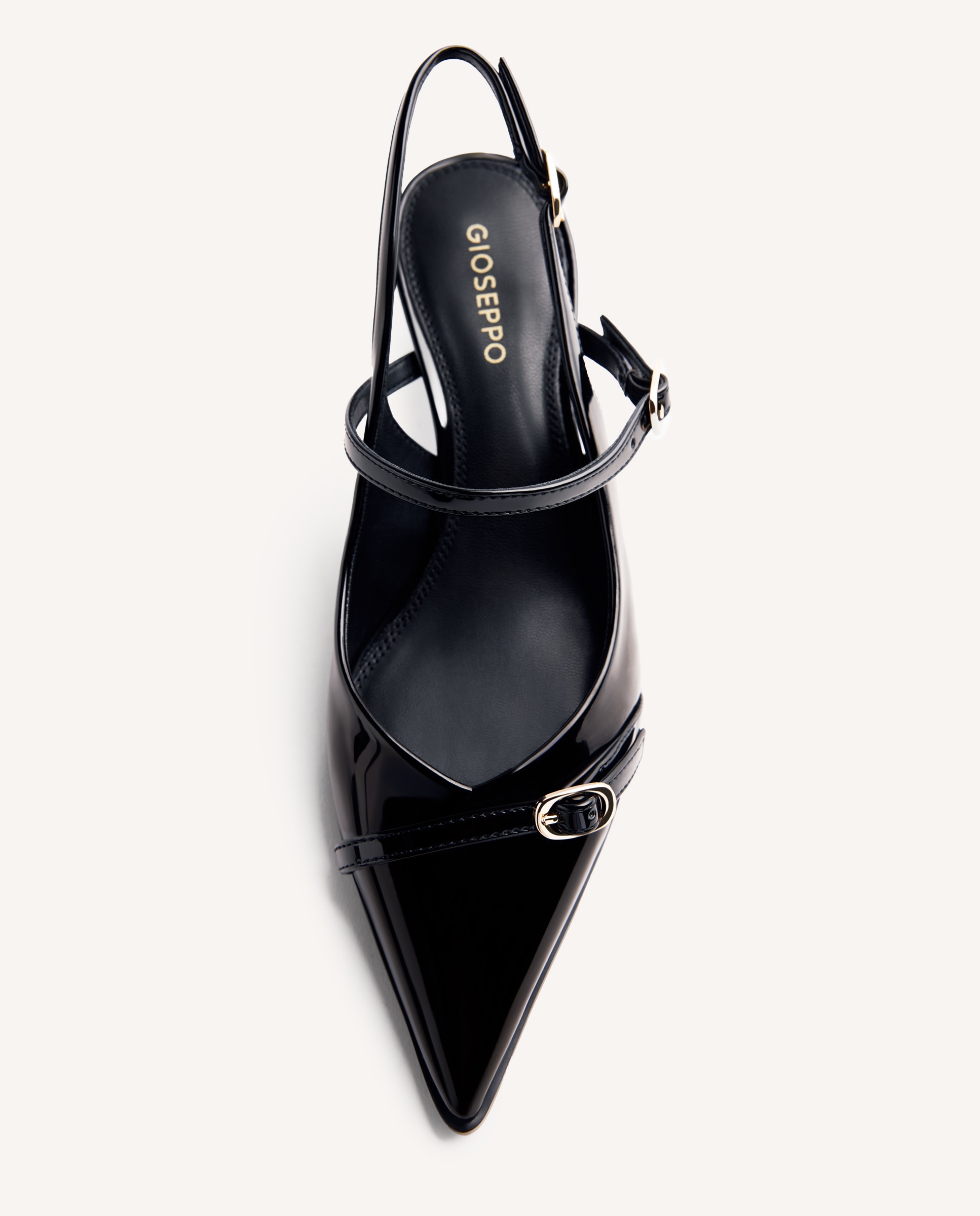 Imagen 5 de Zapatos de salón de mujer destalonados con acabado en efecto charol y detalle de hebillas - Negro Negro