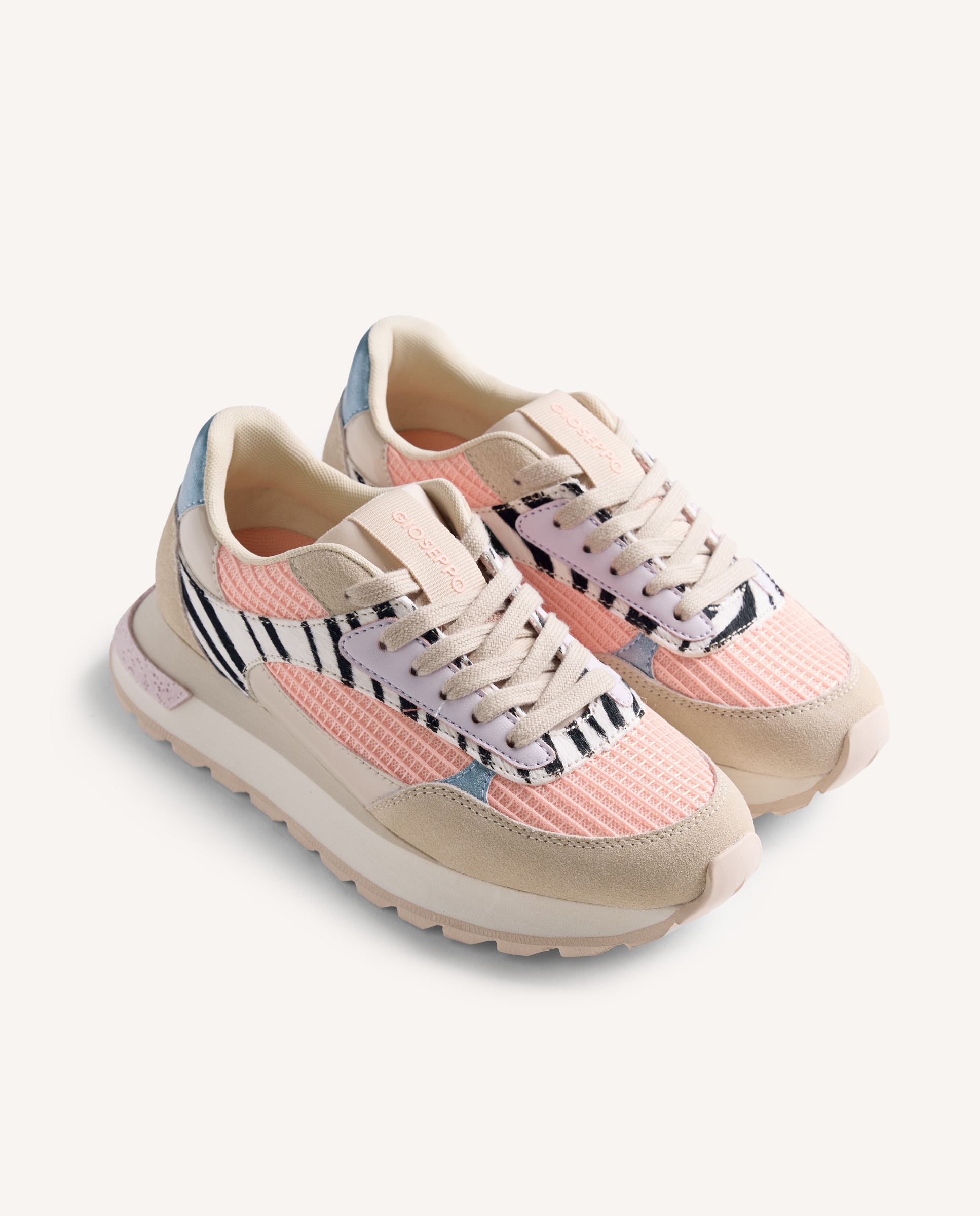 Zapatillas deportivas de mujer de piel serraje, rejilla y estampado - Gioseppo - Coral Coral-3