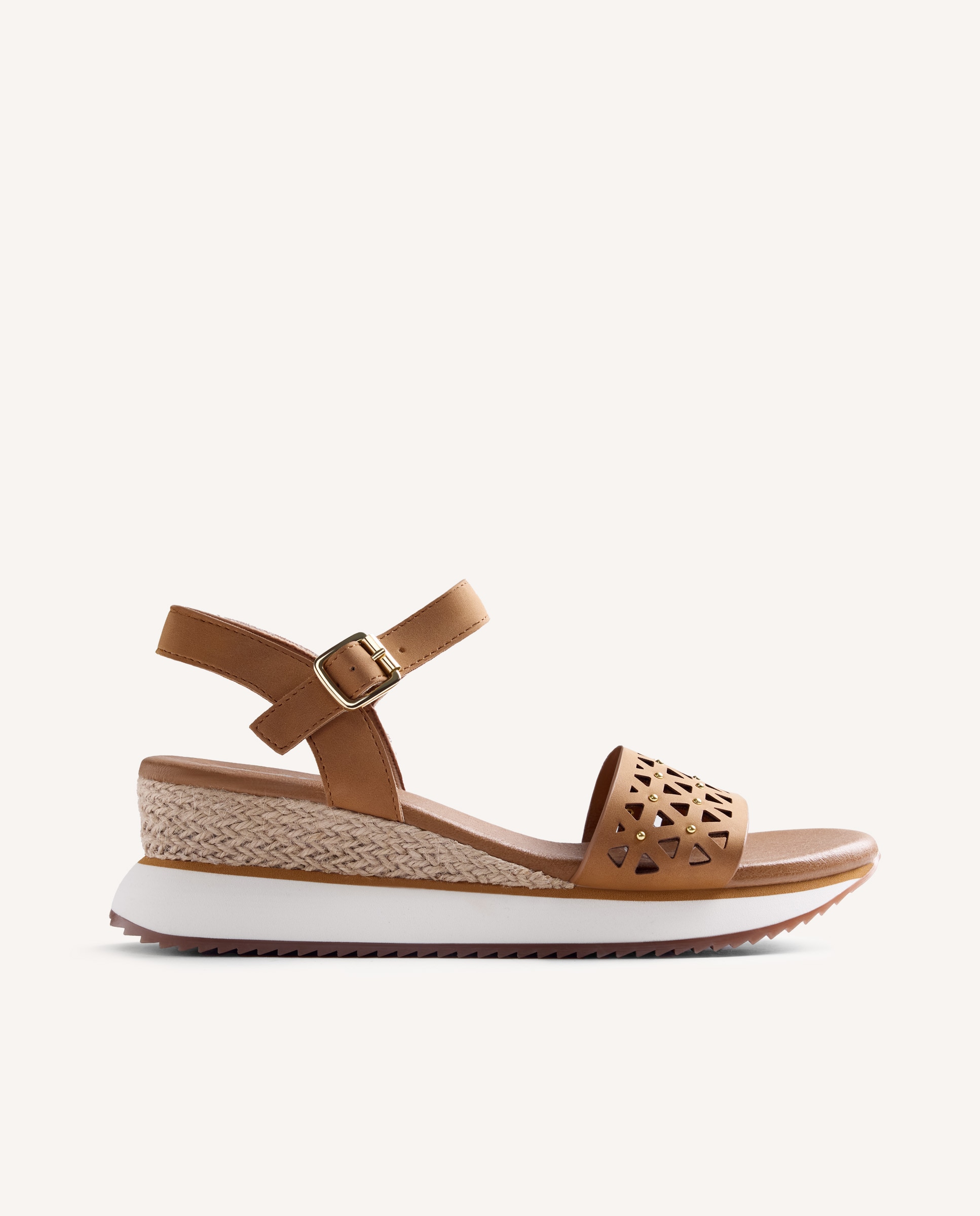 Gioseppo - Sandalias de cuña de mujer con calado, detalle de tachas y cuña forrada de yute.