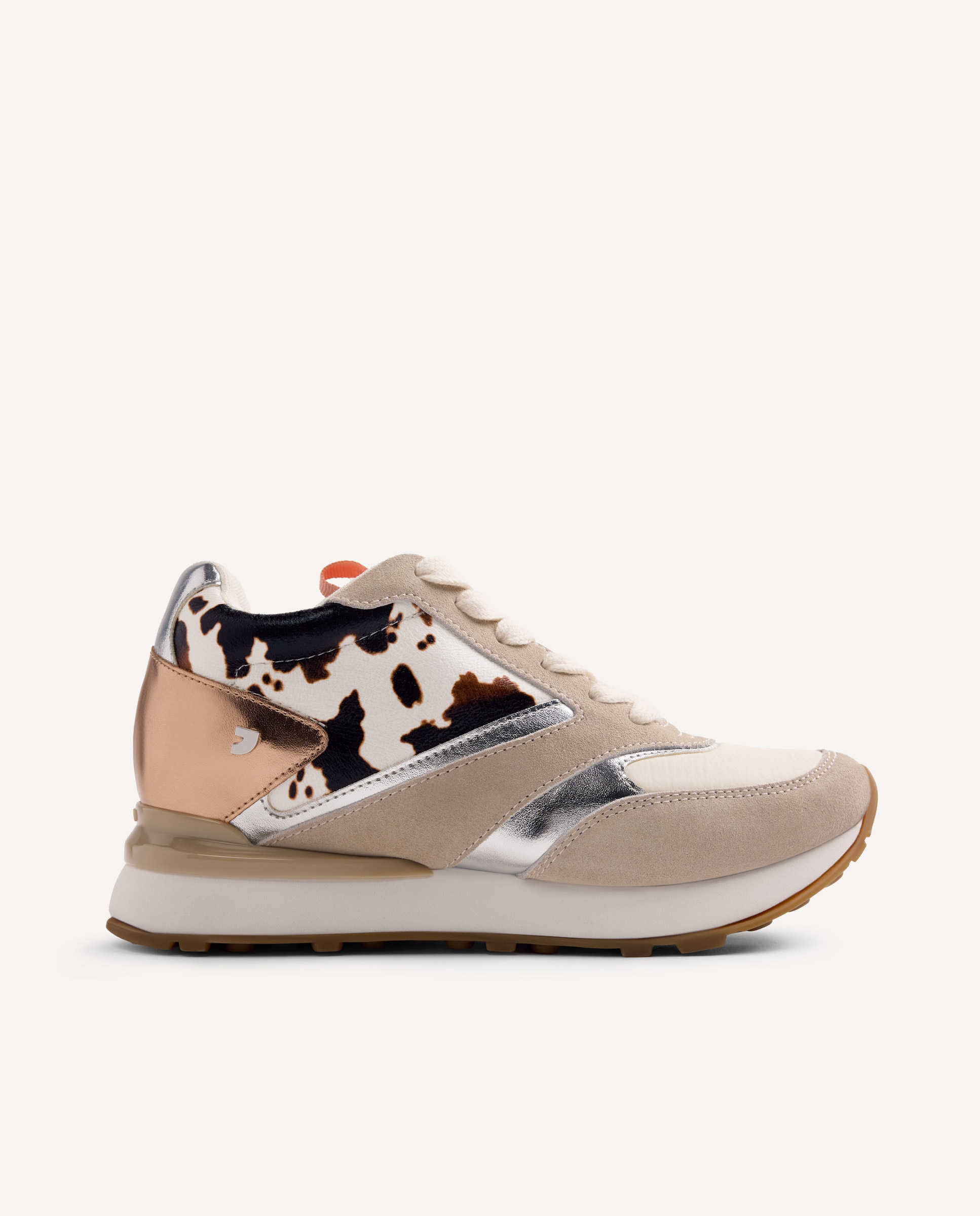 Zapatillas con cuña de mujer con estampado de vaca con brillo y detalles metalizados - Gioseppo - Beige/Marrón Beige/Marrón-1