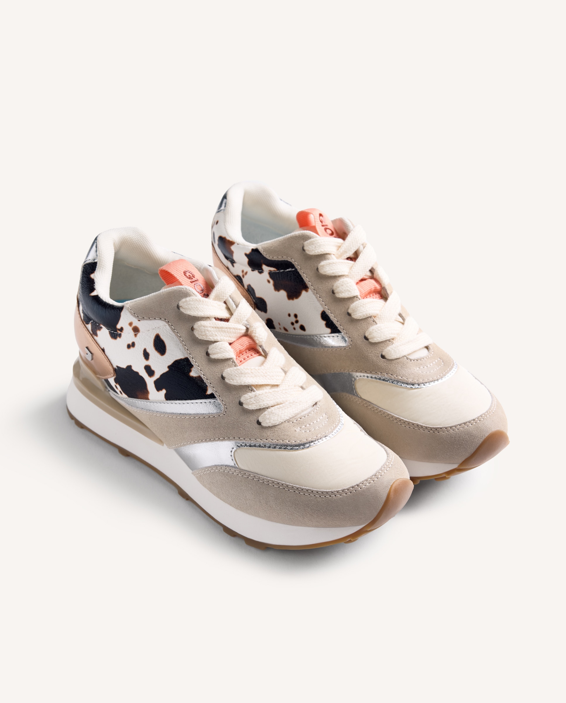 Zapatillas con cuña de mujer con estampado de vaca con brillo y detalles metalizados - Gioseppo - Beige/Marrón Beige/Marrón-3