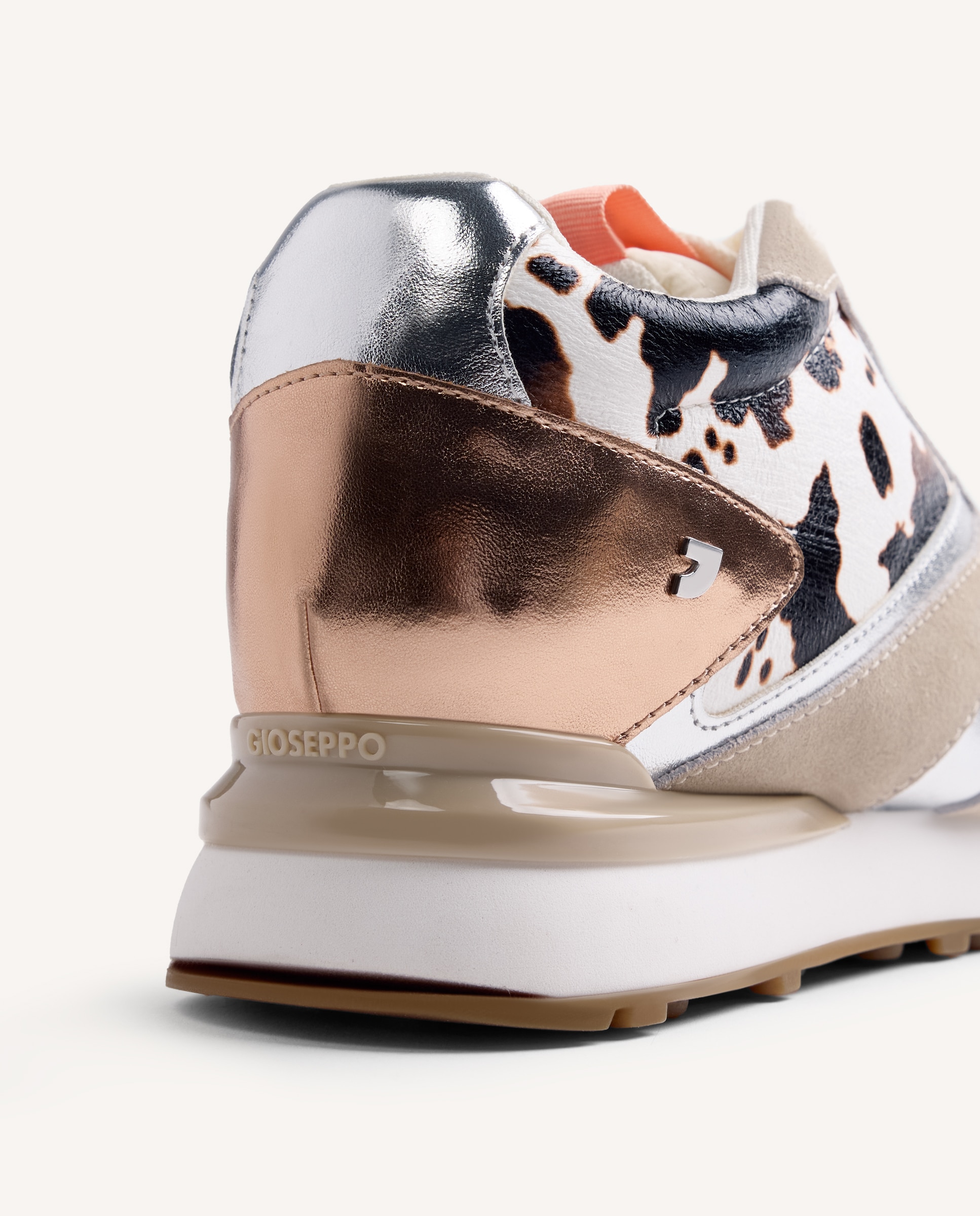 Zapatillas con cuña de mujer con estampado de vaca con brillo y detalles metalizados - Gioseppo - Beige/Marrón Beige/Marrón-4