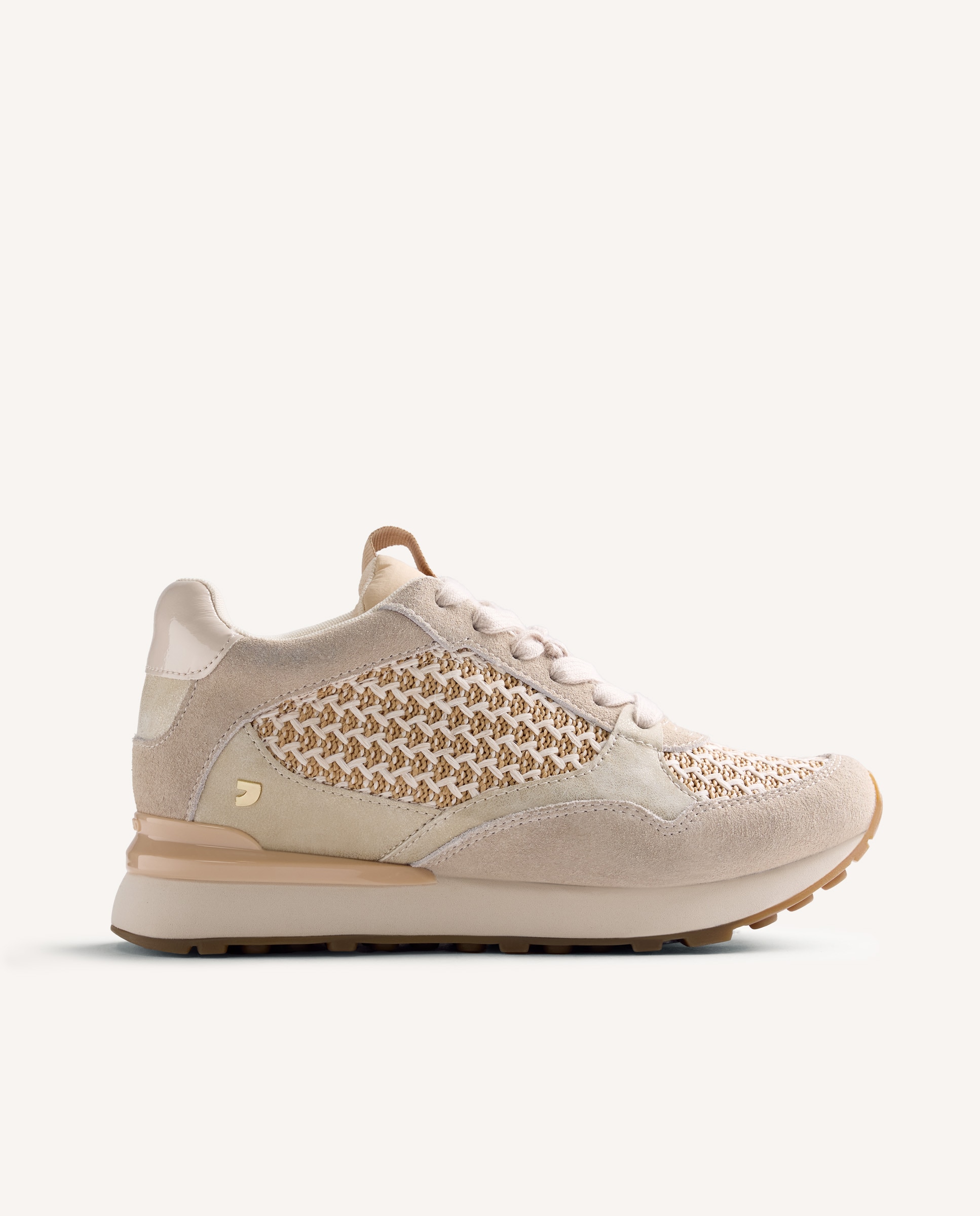 Zapatillas con cuña de mujer con piel serraje, rafia con trenzado bicolor y cuña interna - Gioseppo - Beige Beige-1