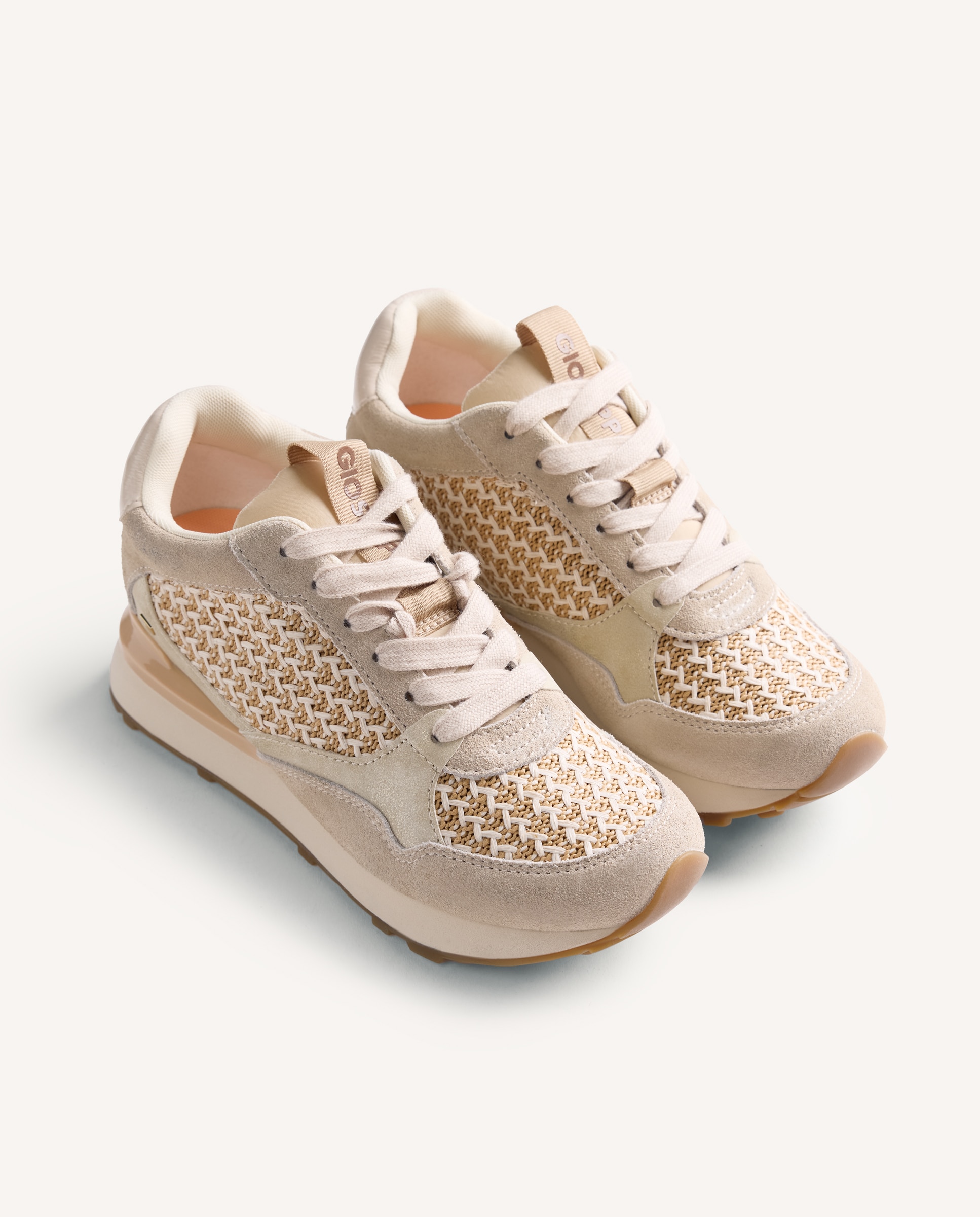 Zapatillas con cuña de mujer con piel serraje, rafia con trenzado bicolor y cuña interna - Gioseppo - Beige Beige-3