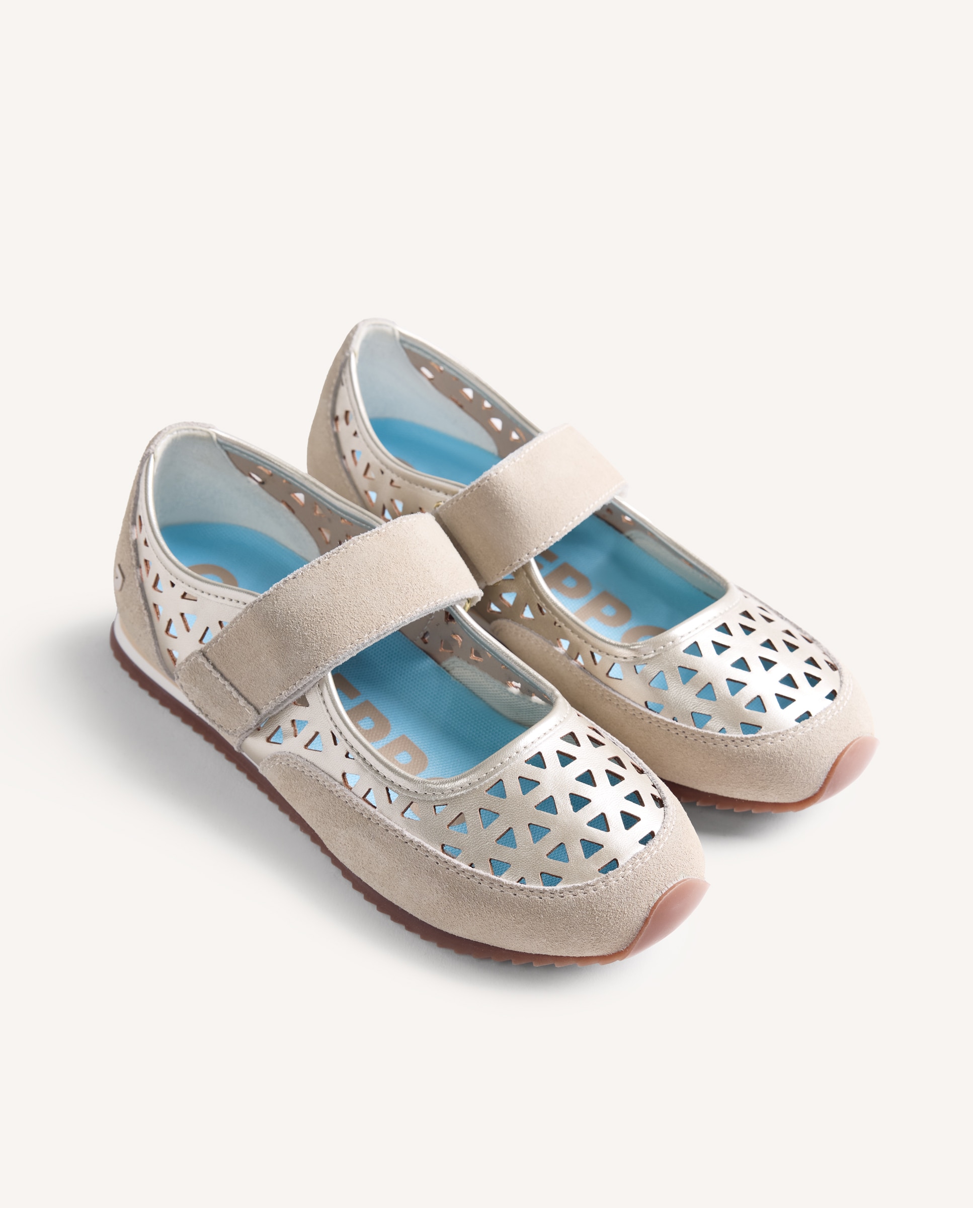 Bailarinas planas de mujer deportivas con calado y piezas de piel en acabado serraje - Gioseppo - Beige / Blanco Beige / Blanco-3