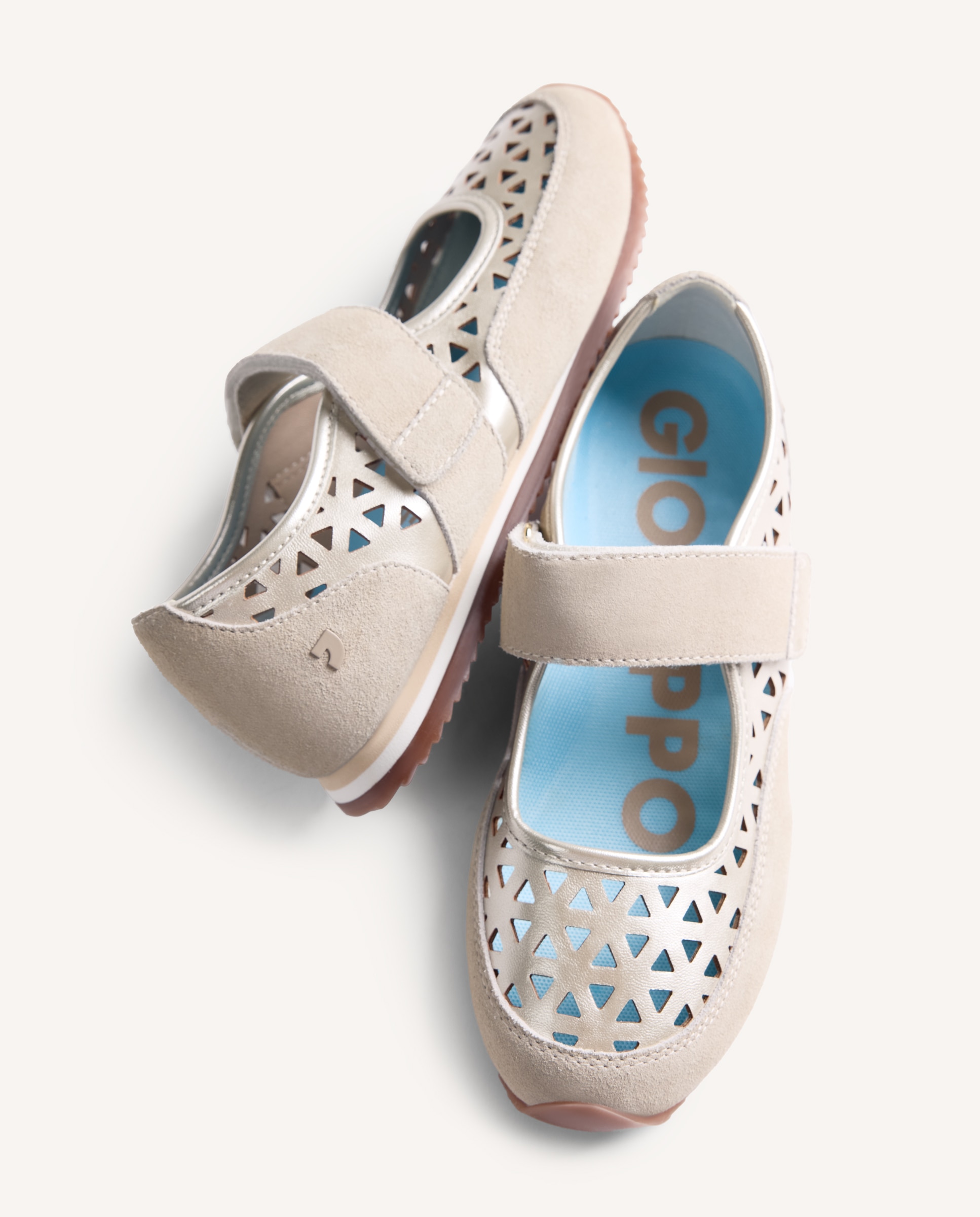 Bailarinas planas de mujer deportivas con calado y piezas de piel en acabado serraje - Gioseppo - Beige / Blanco Beige / Blanco-4