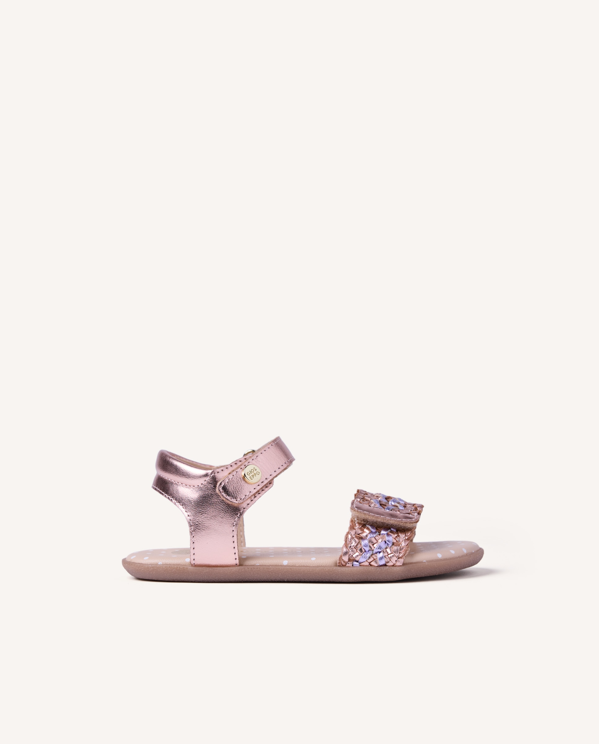 Imagen 0 de Sandalias abiertas de niña barefoot de piel trenzada con detalles metalizados Oro