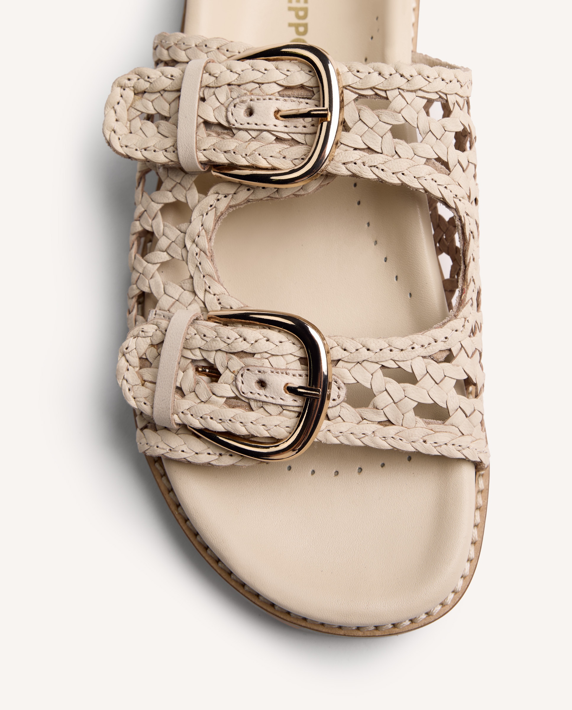 Gioseppo - Sandalias planas de mujer de piel con trenzado artesanal y doble hebilla.