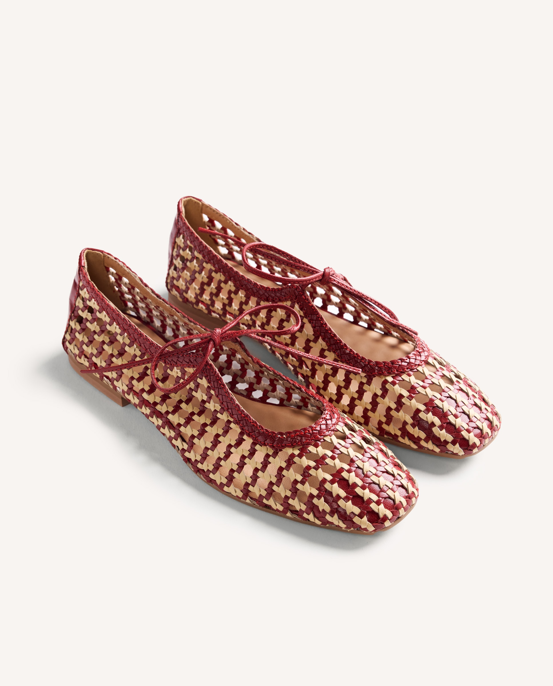 Bailarinas planas de mujer de piel con trenzado bicolor hecho a mano - Gioseppo - Negro / Natural Rojo / Blanco-5