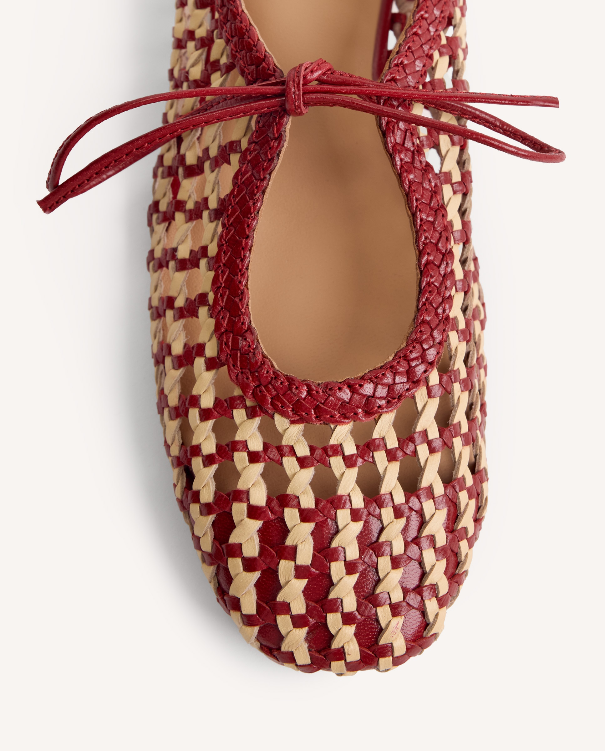 Bailarinas planas de mujer de piel con trenzado bicolor hecho a mano - Gioseppo - Negro / Natural Rojo / Blanco-4