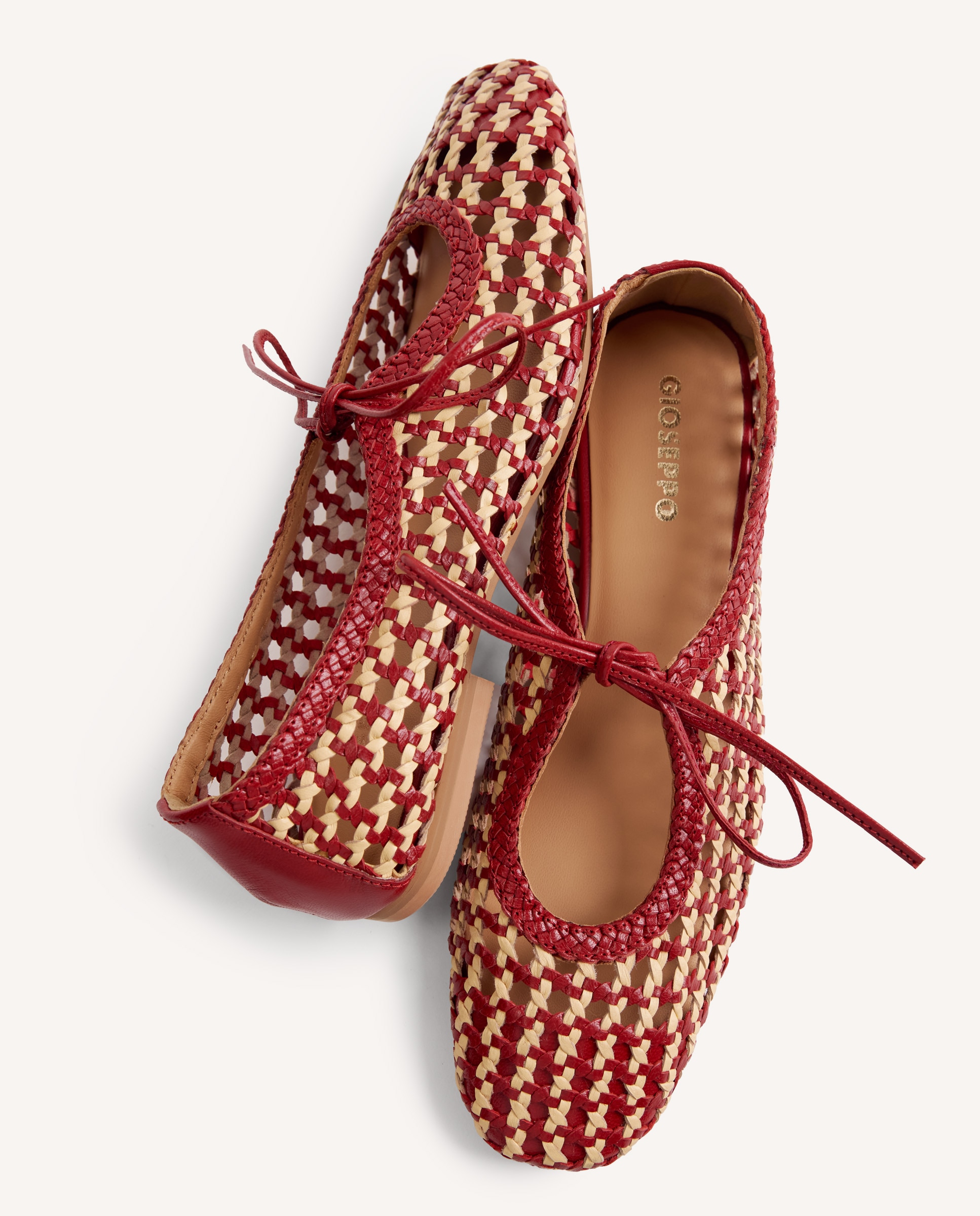 Bailarinas planas de mujer de piel con trenzado bicolor hecho a mano - Gioseppo - Negro / Natural Rojo / Blanco-6