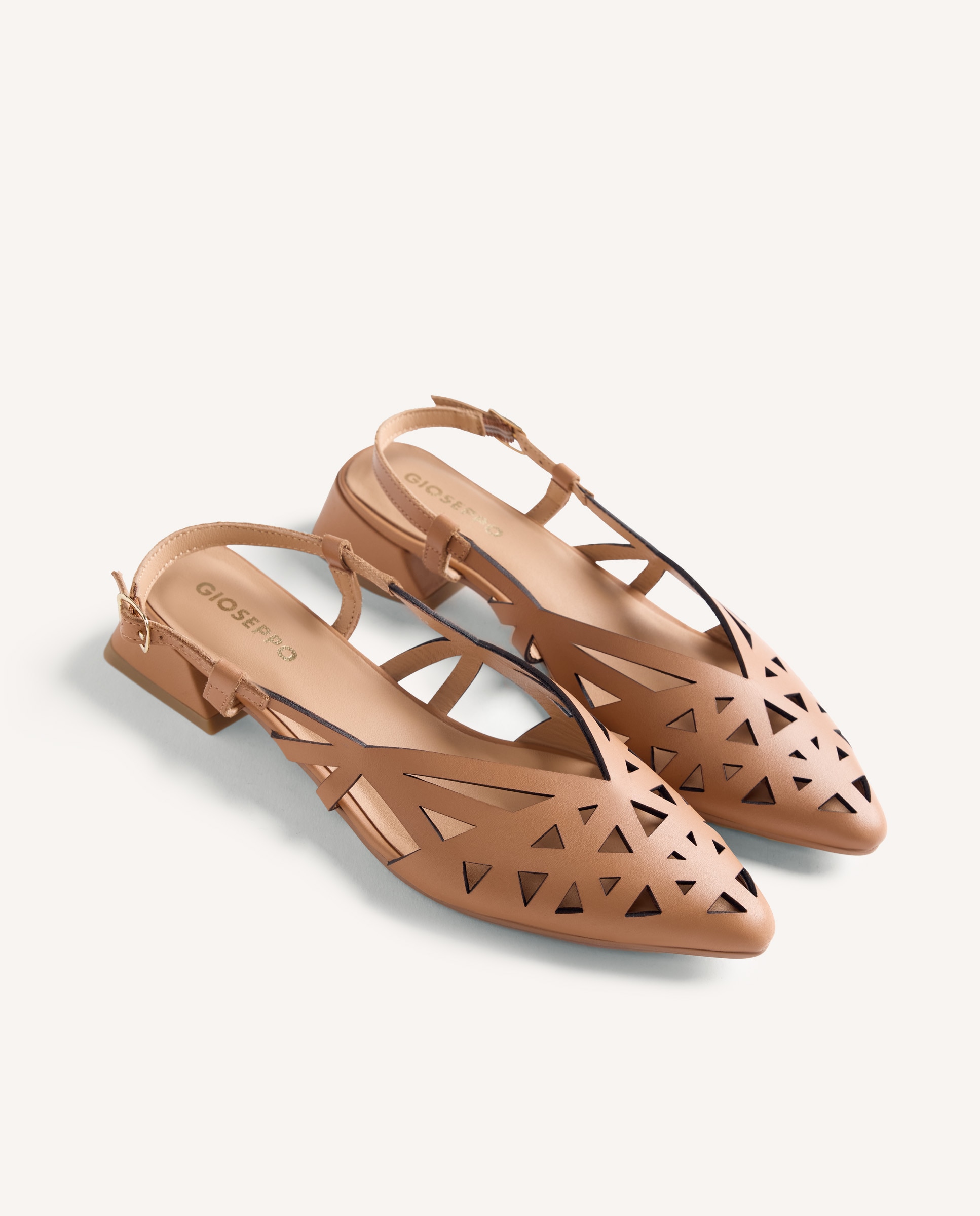 Bailarinas con tacón de mujer estilo salones destalonados de piel con tiras - Gioseppo - Camel Camel-3