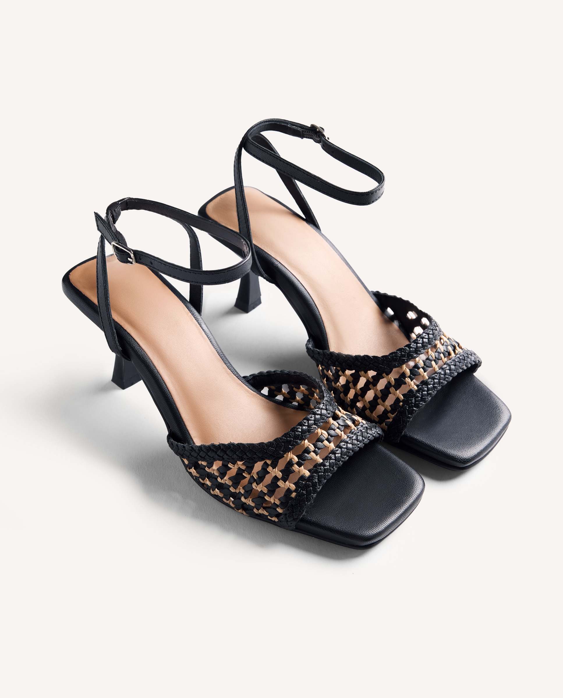 Peep toes de mujer de piel trenzada bicolor - Gioseppo - Negro / Natural Negro / Natural-4