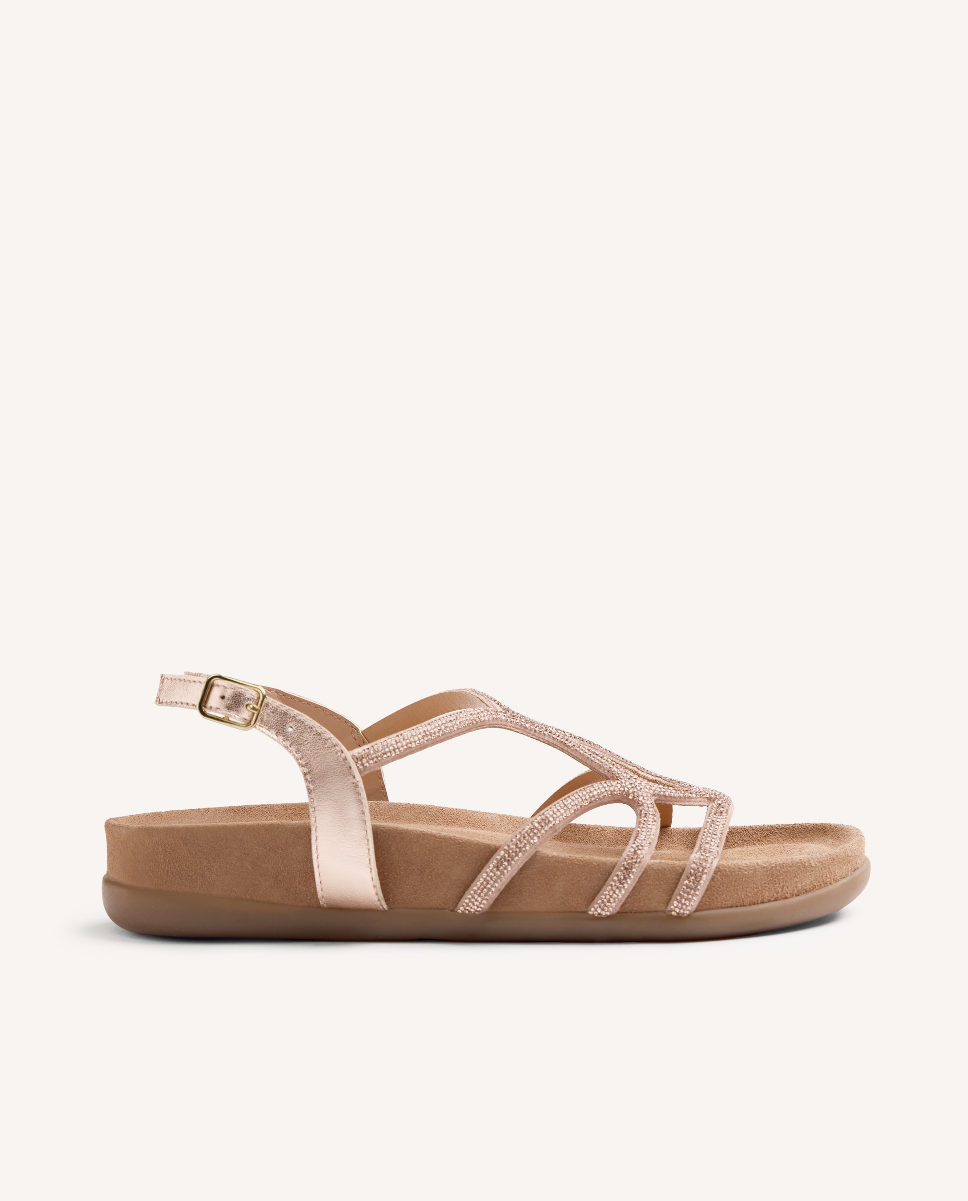 Gioseppo - Sandalias planas de mujer de piel estilo bio con pedrería.