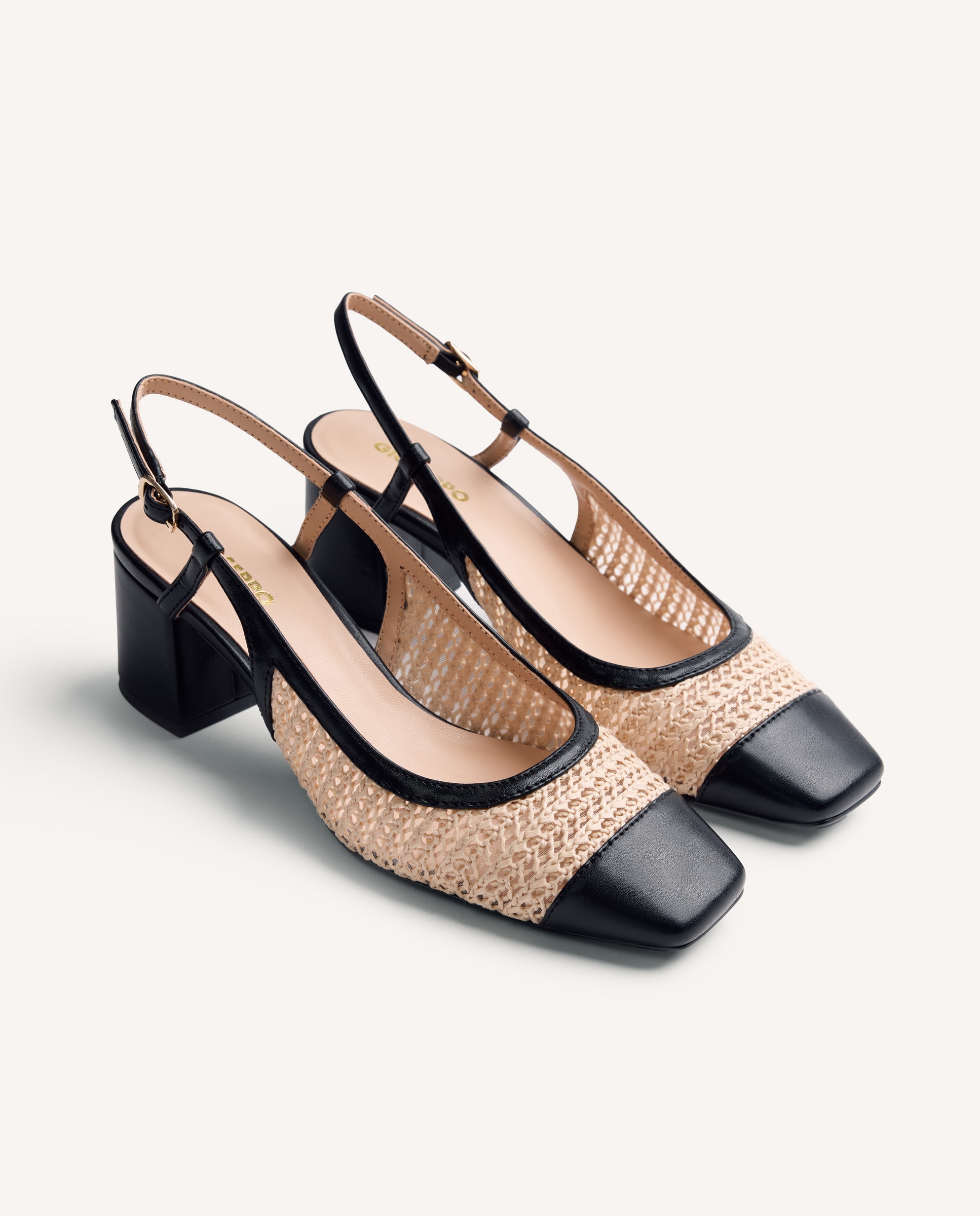 Peep toes de mujer bicolor estilo salones destalonados con rafia - Gioseppo - Negro / Natural Negro / Natural-3