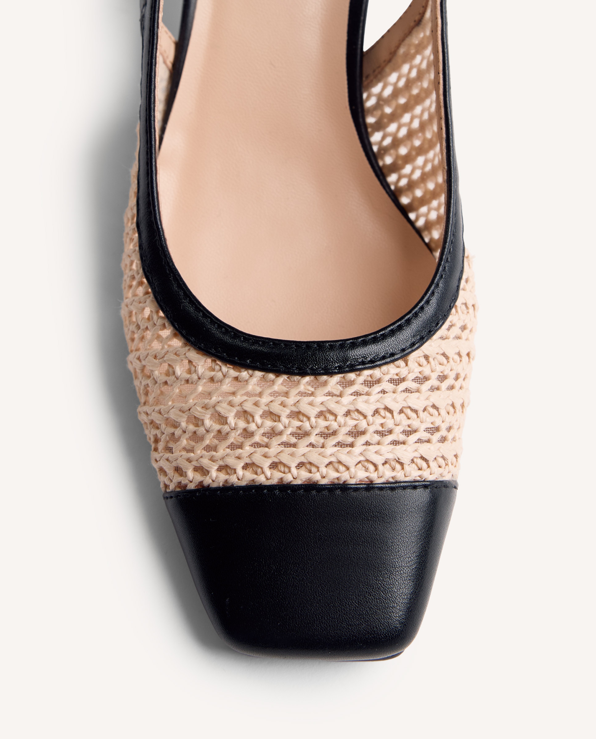Peep toes de mujer bicolor estilo salones destalonados con rafia - Gioseppo - Negro / Natural Negro / Natural-2