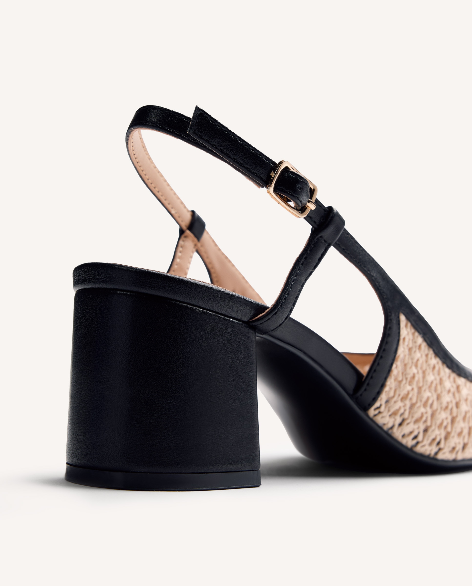 Peep toes de mujer bicolor estilo salones destalonados con rafia - Gioseppo - Negro / Natural Negro / Natural-4