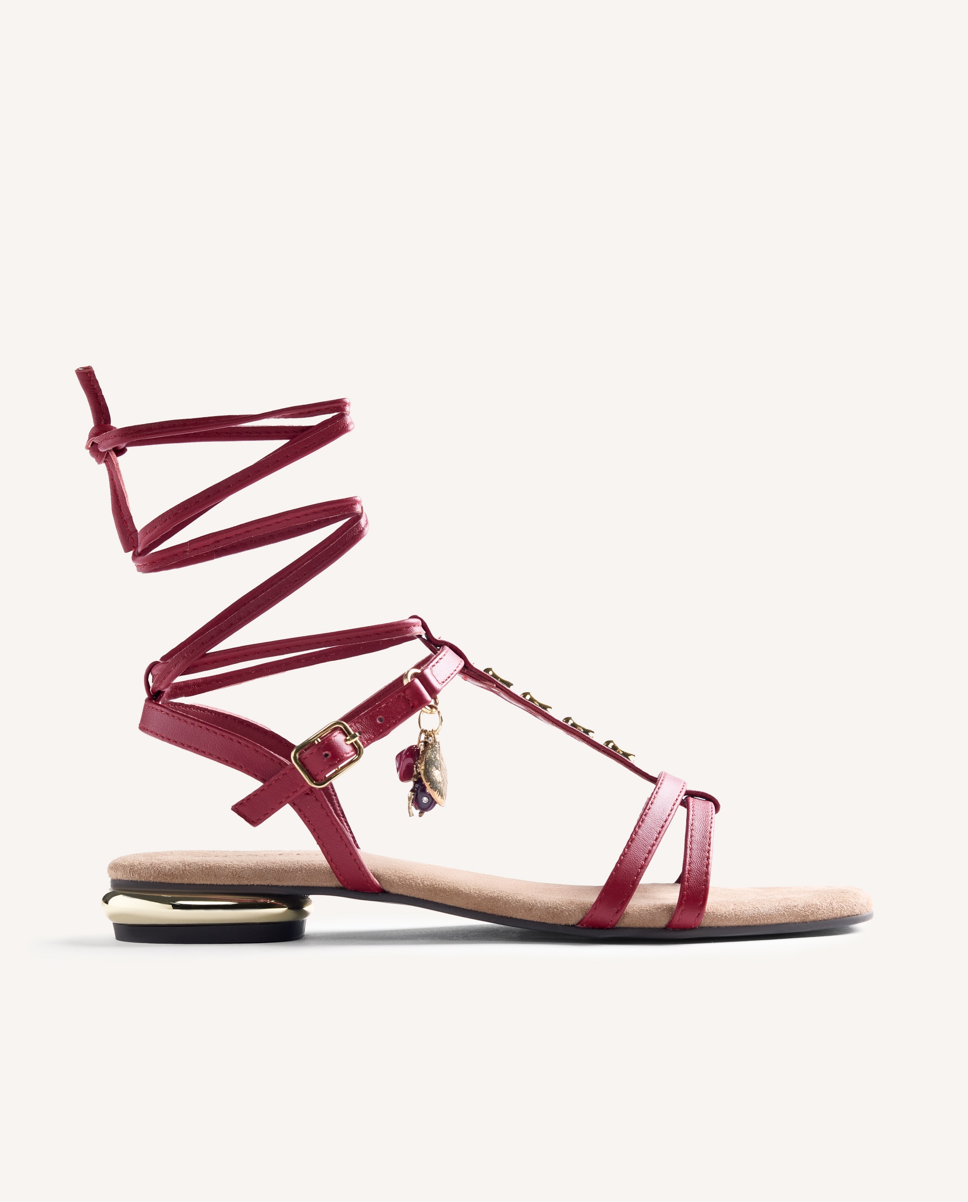 Gioseppo - Sandalias de tiras de mujer planas de piel con abalorios y detalle de tachas.
